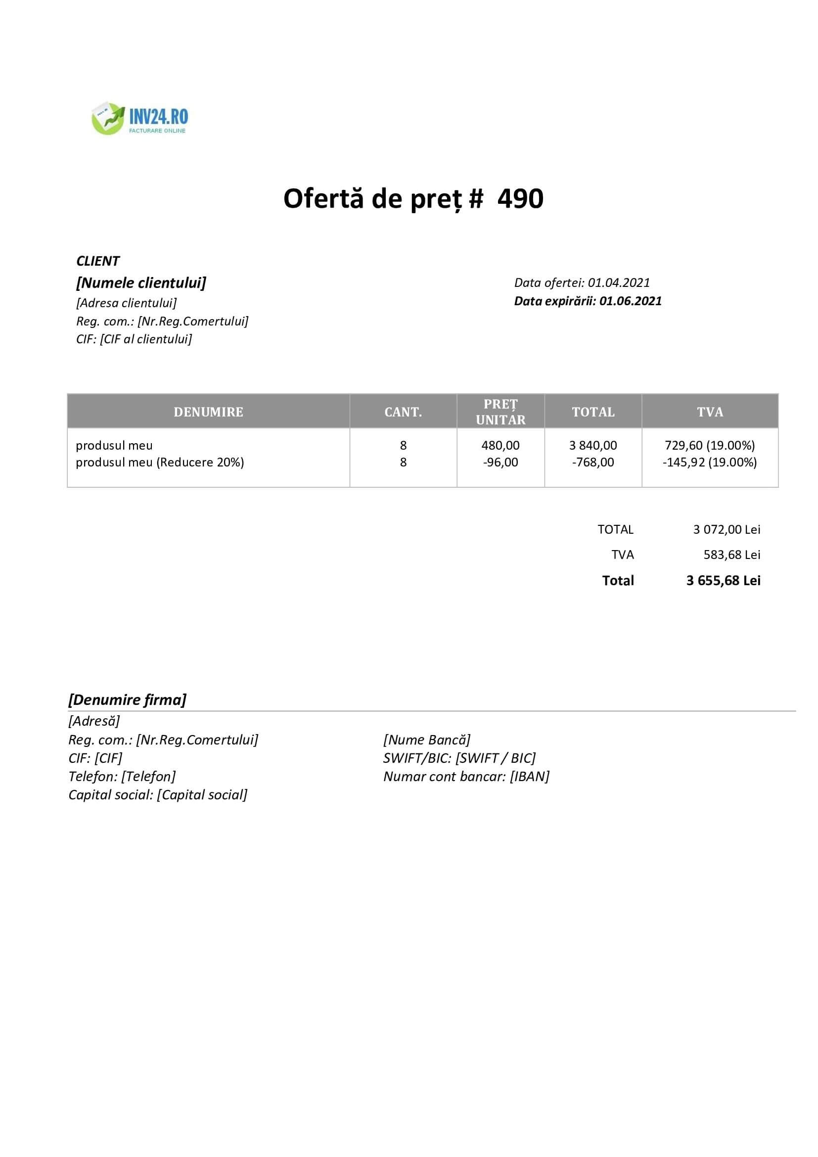 model ofertă de preț produse model ofertă de preț produse