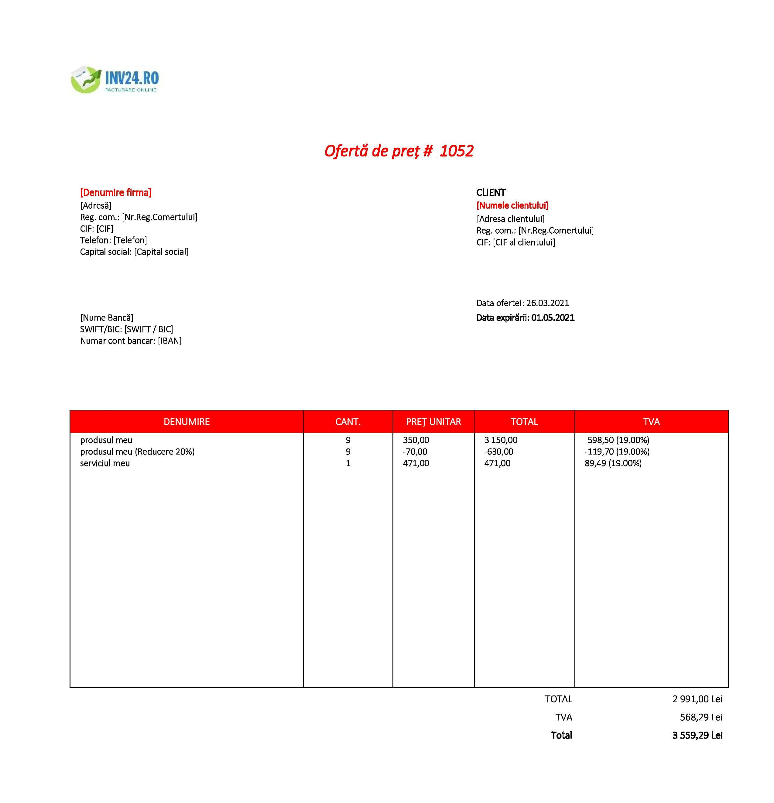 model ofertă de preț xls model ofertă de preț xls
