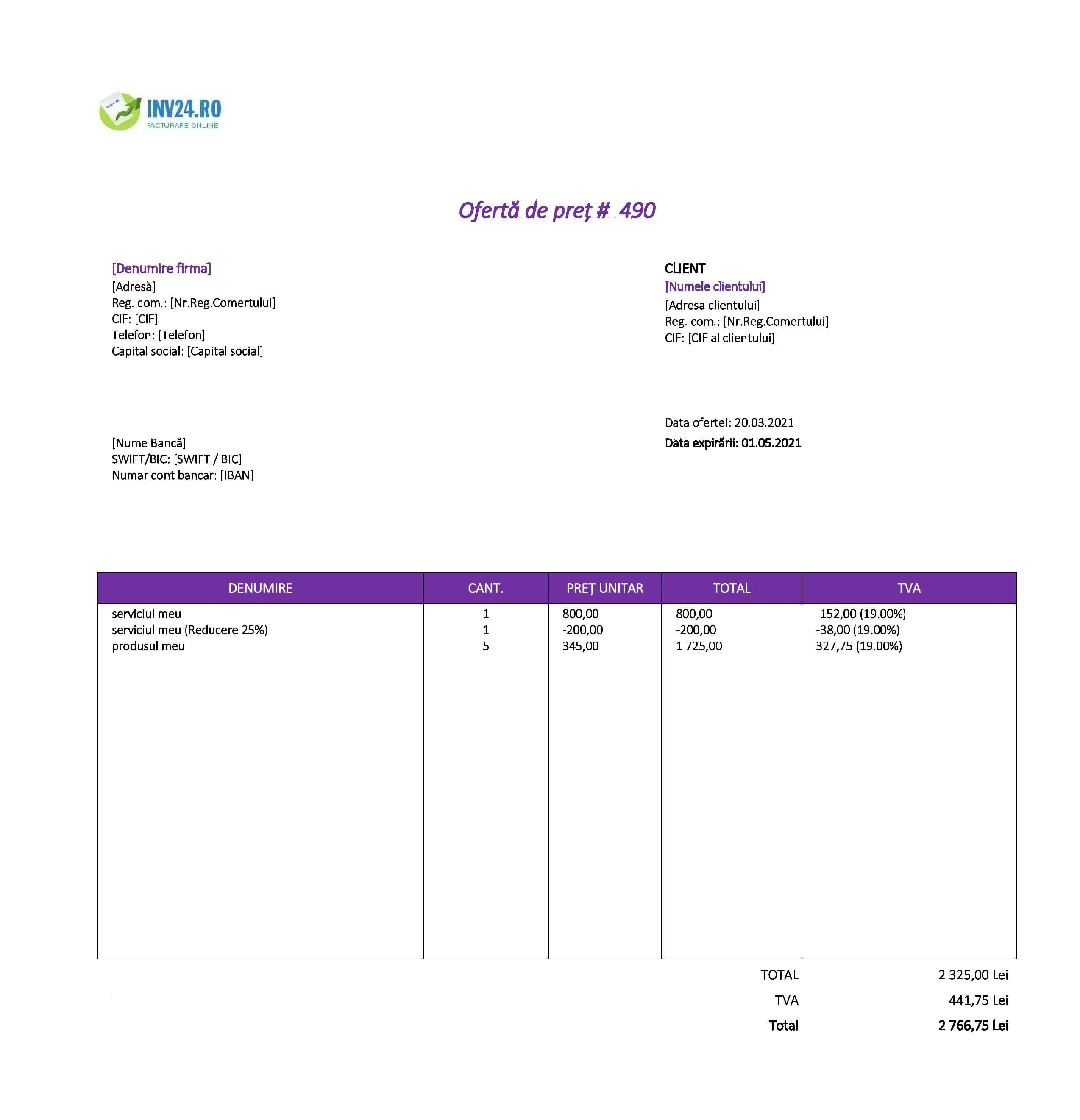 model ofertă tehnica si financiara