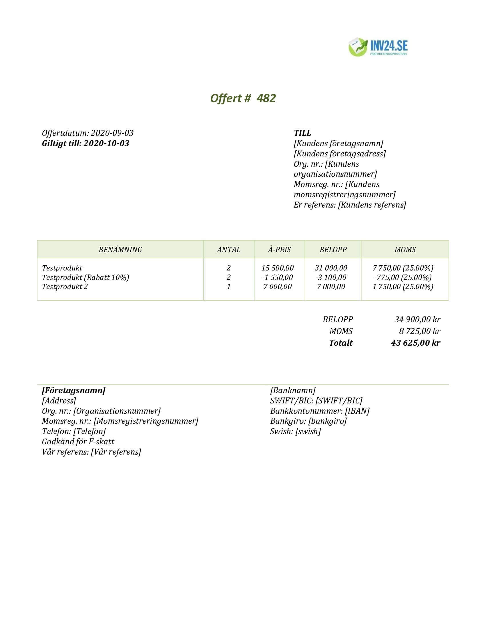 bra offertmall (Word / Google Docs)