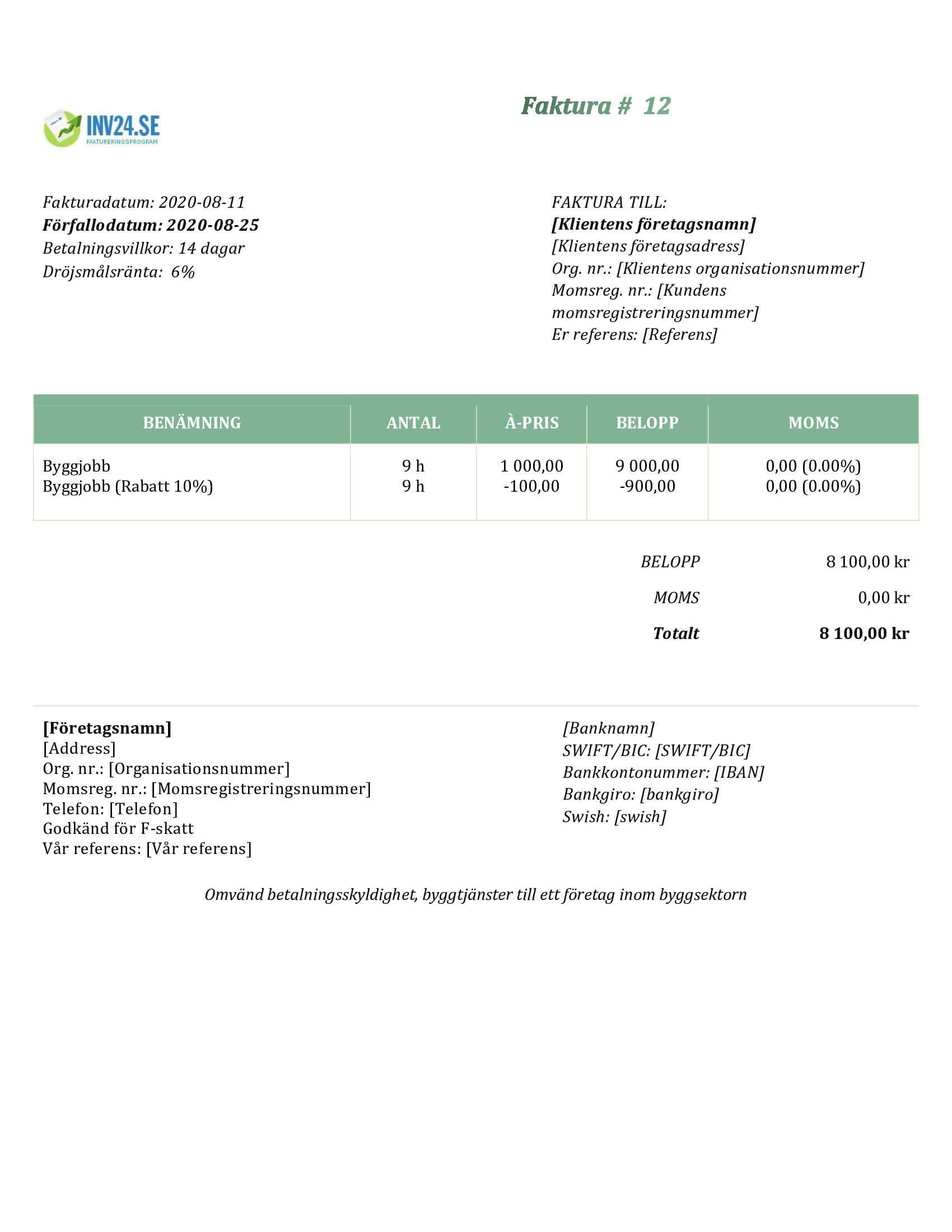fakturamall omvänd byggmoms fakturamall omvänd byggmoms