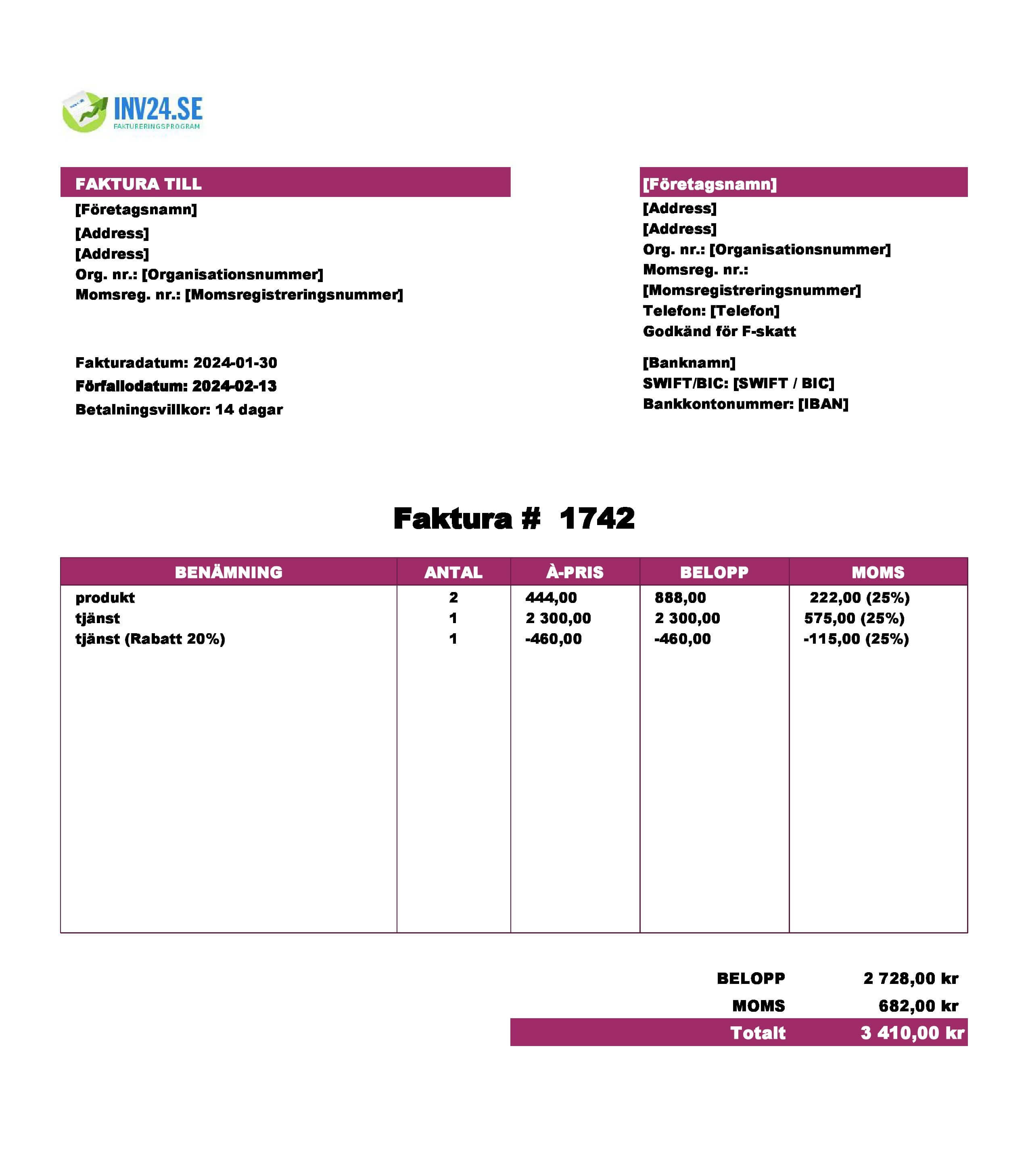 leverantörsfakturamall (Excel / Google Sheets) leverantörsfakturamall (Excel / Google Sheets)
