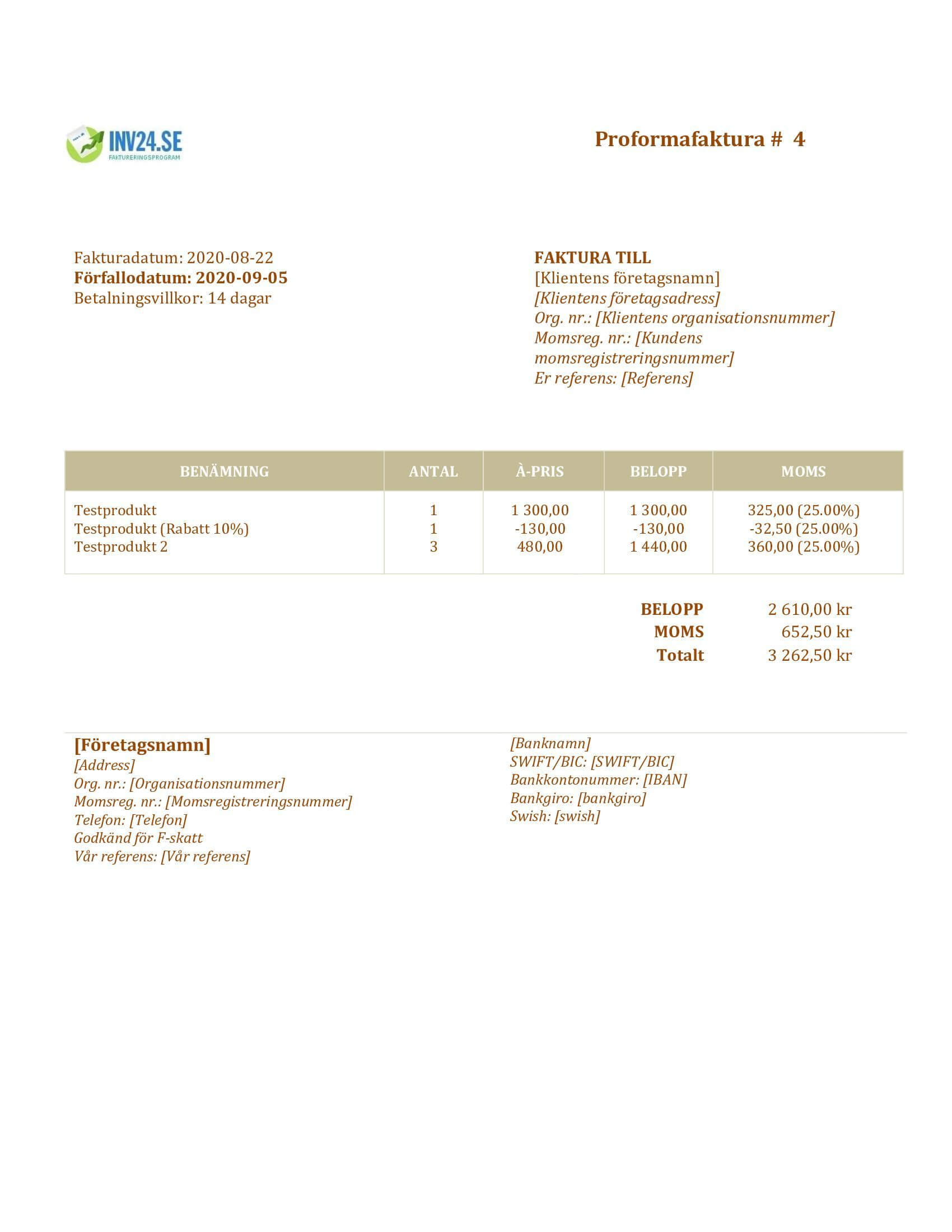proforma faktura mall proforma faktura mall