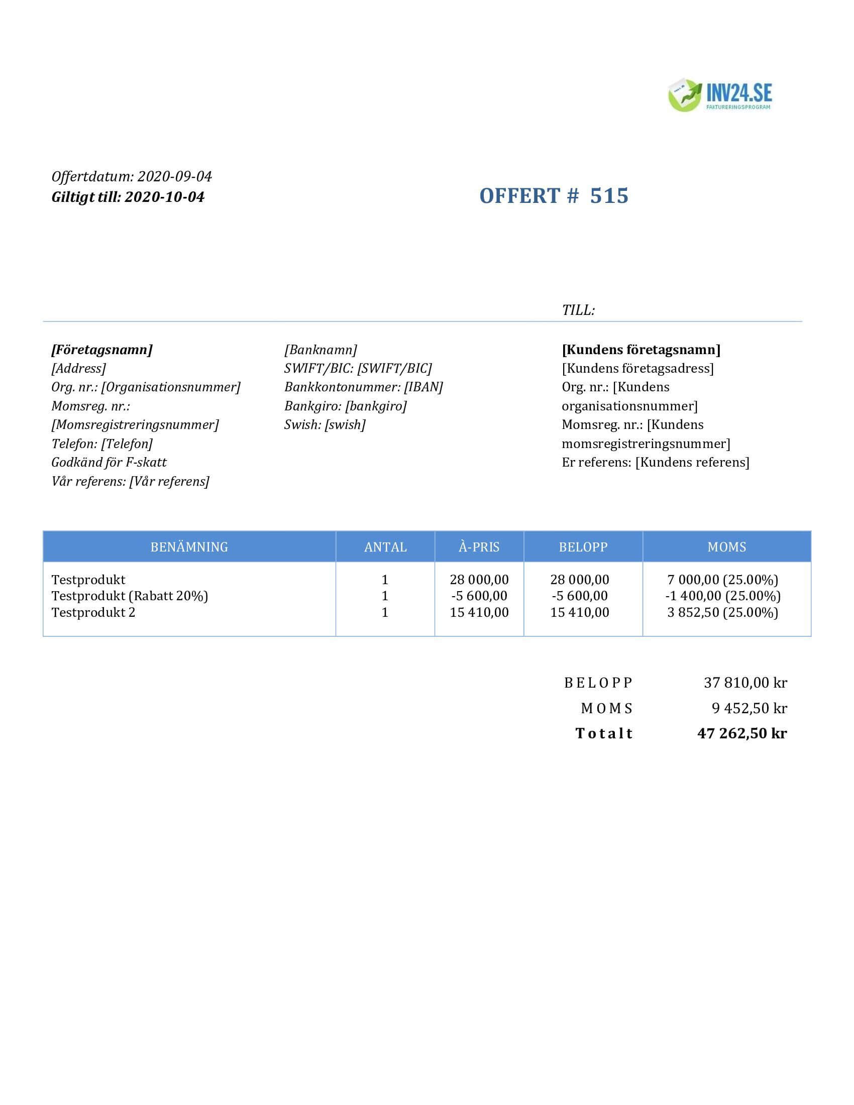 snygg offertmall doc (Word / Google Docs)