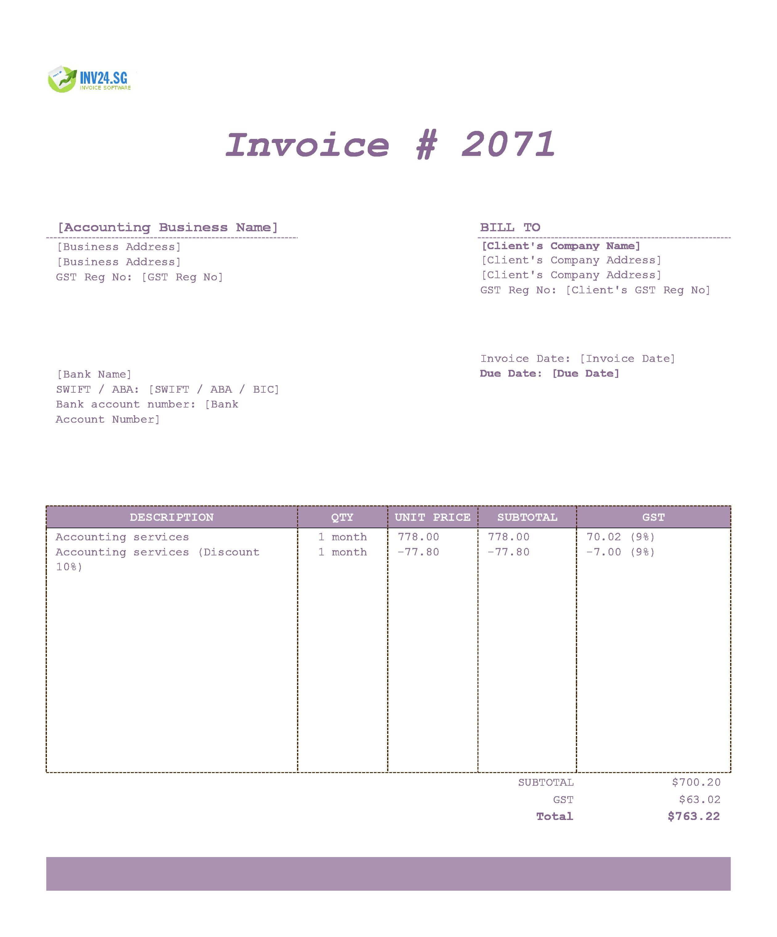 Accounting Invoice Template for Singapore (Excel / Google Sheets) Accounting Invoice Template for Singapore (Excel / Google Sheets)