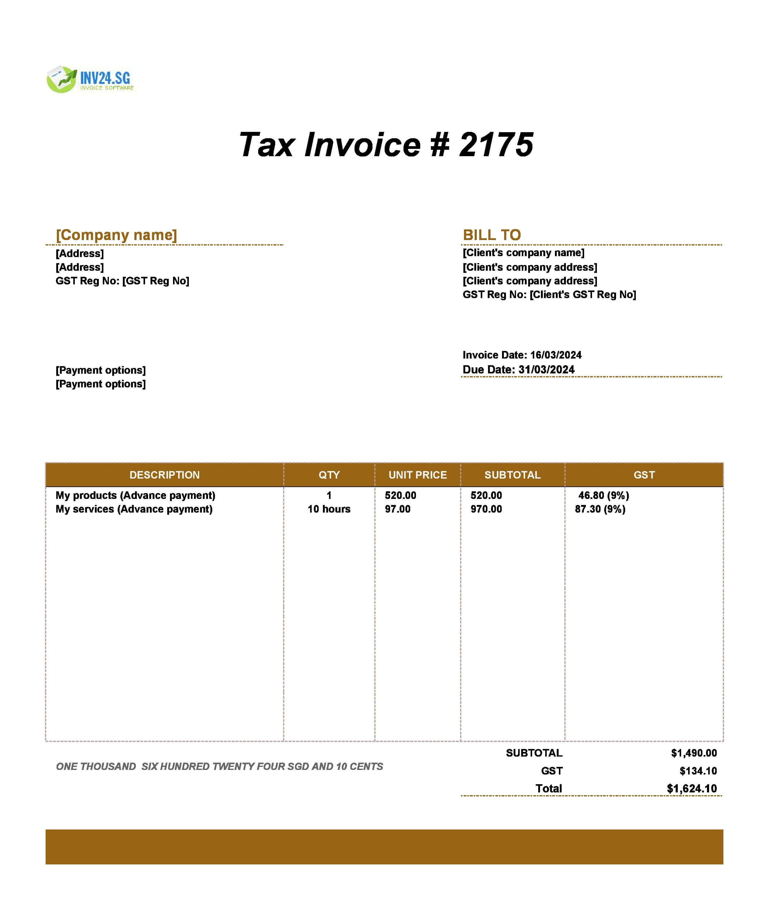 advance invoice template Singapore