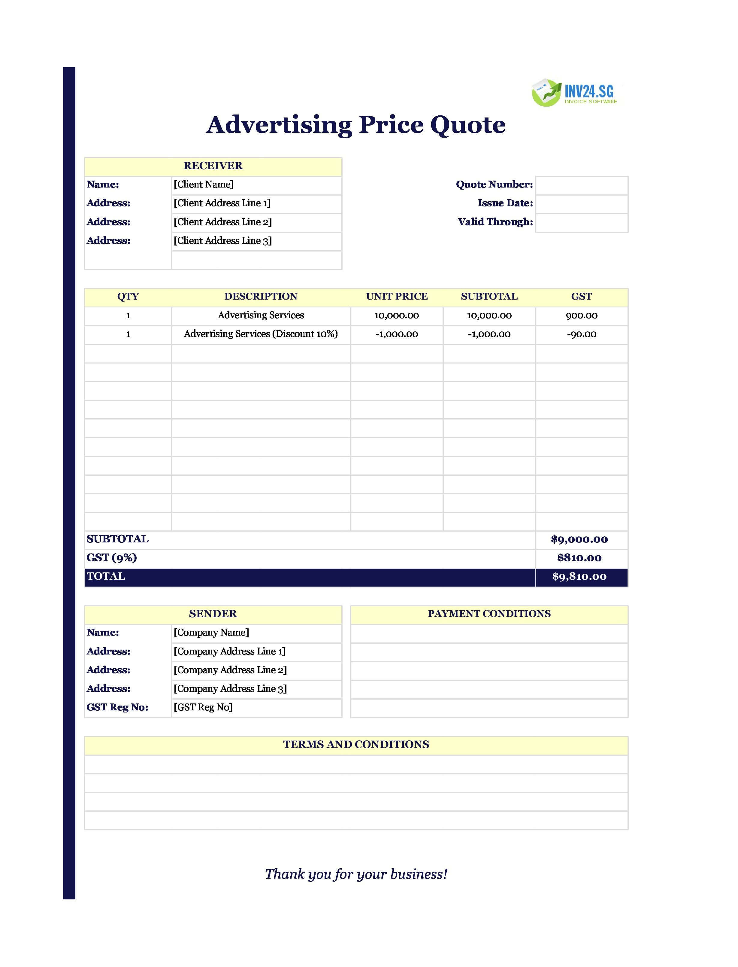 Advertising Quote Template for Singapore (Excel / Google Sheets)