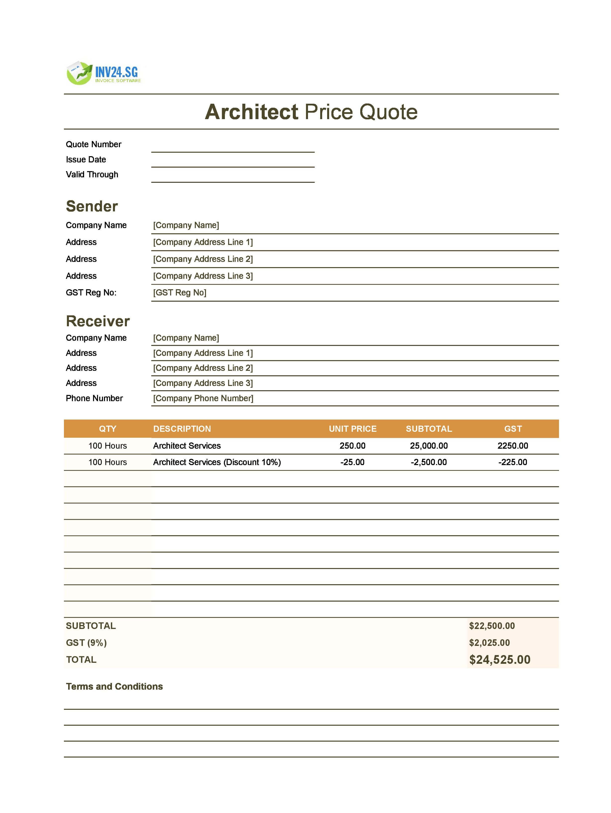 Architect Quote Template for Singapore (Excel / Google Sheets)