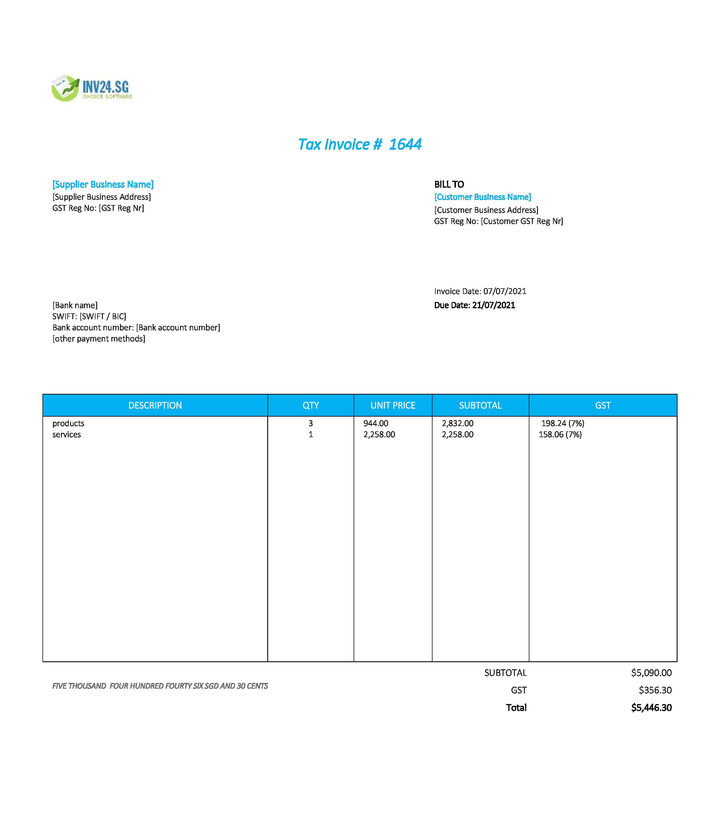 blank invoice form singapore