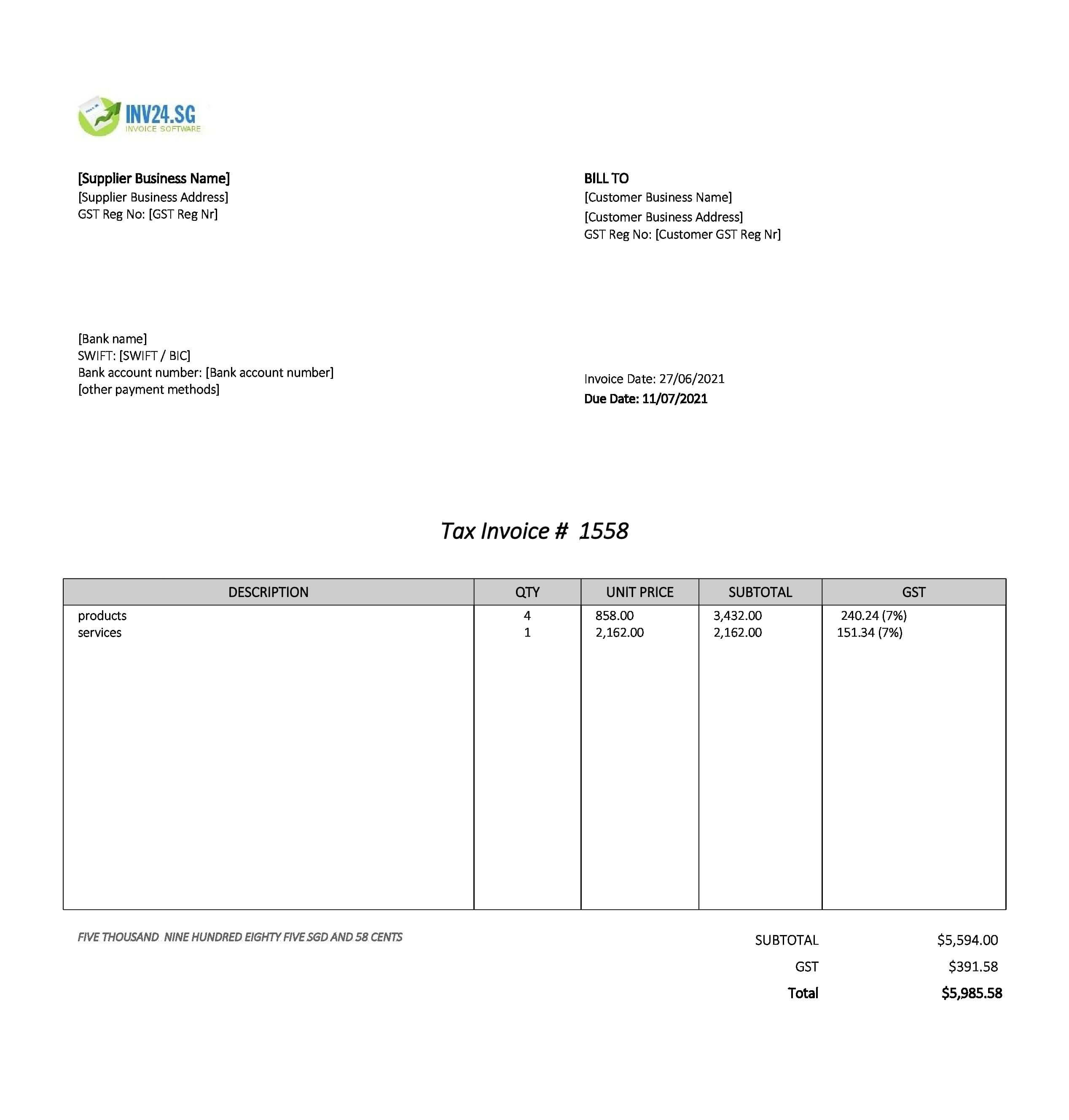 business invoice template singapore