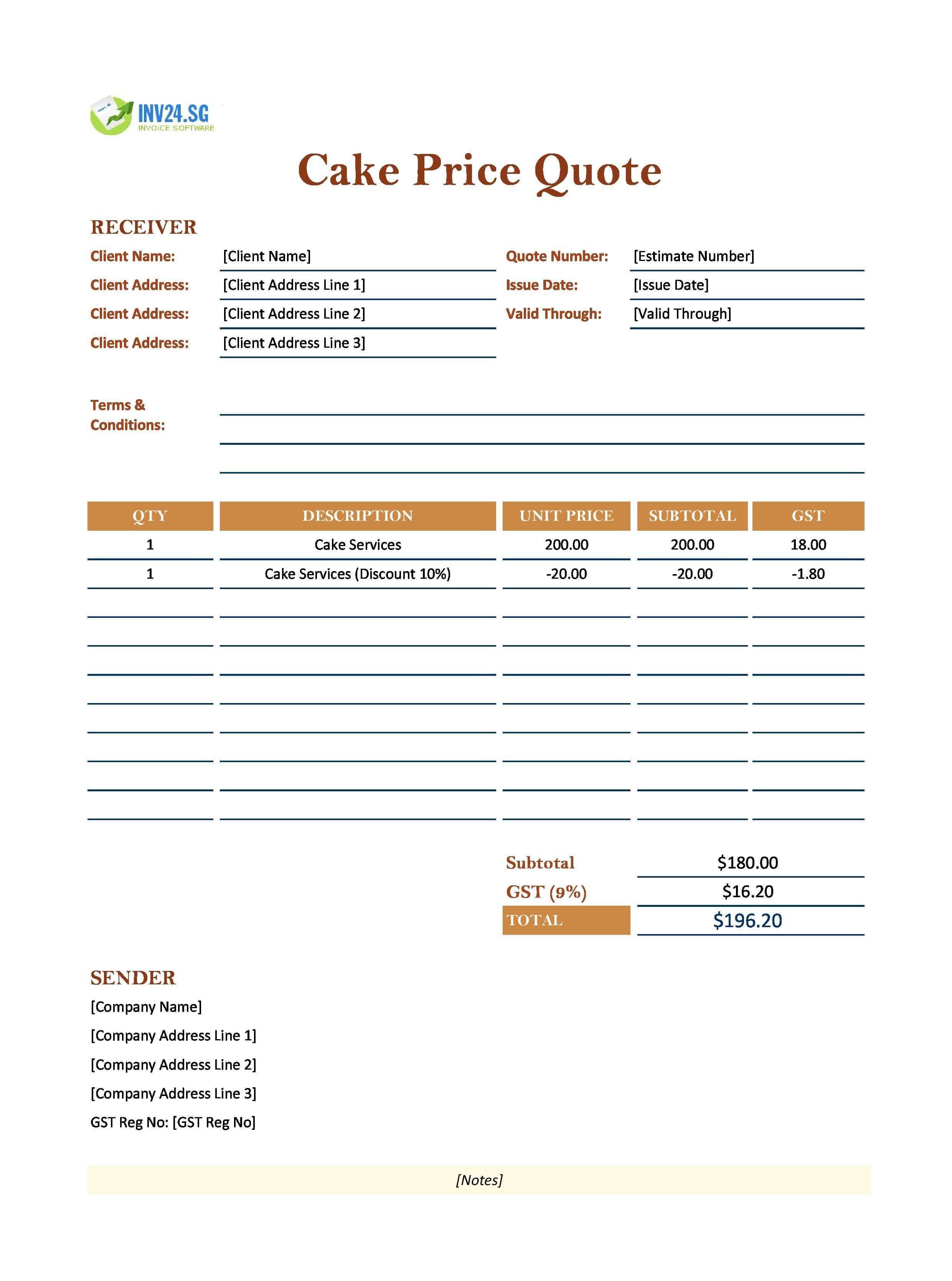 Cake Quote Template for Singapore (Excel / Google Sheets) Cake Quote Template for Singapore (Excel / Google Sheets)