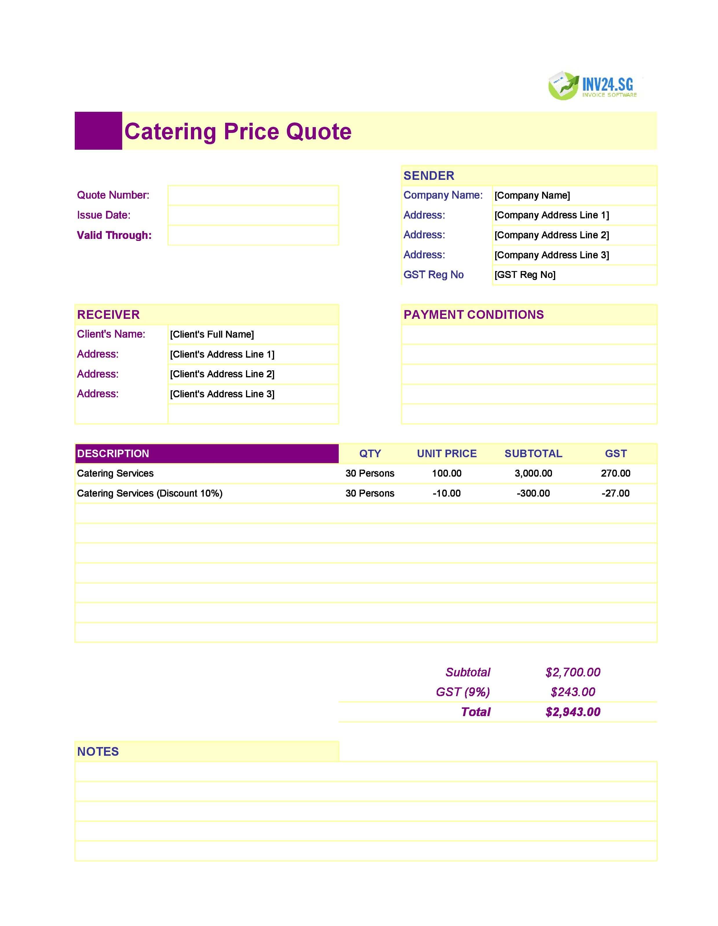 Catering Quote Template for Singapore (Excel / Google Sheets)