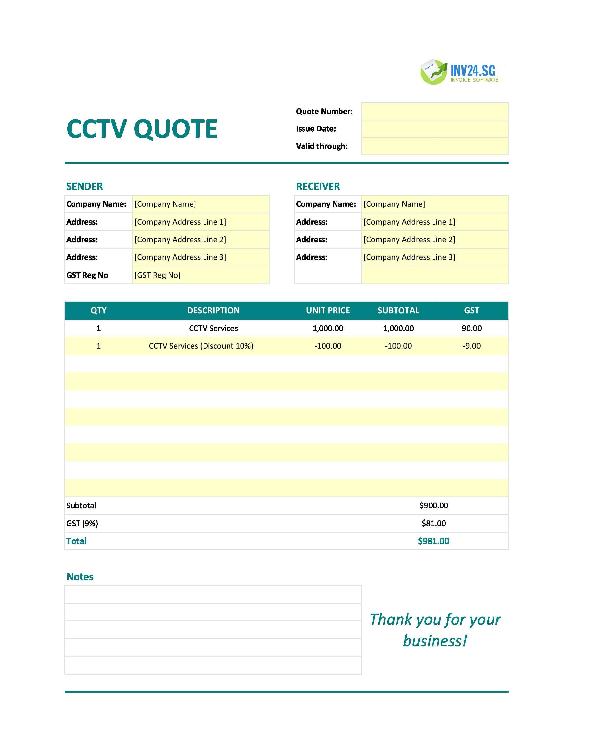 CCTV Quote Template for Singapore (Excel / Google Sheets)