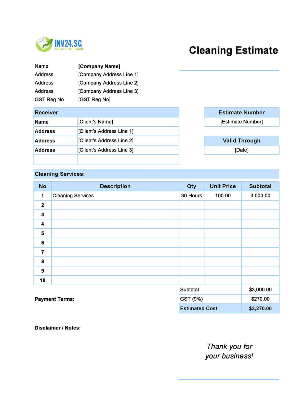 Cleaning Estimate Template