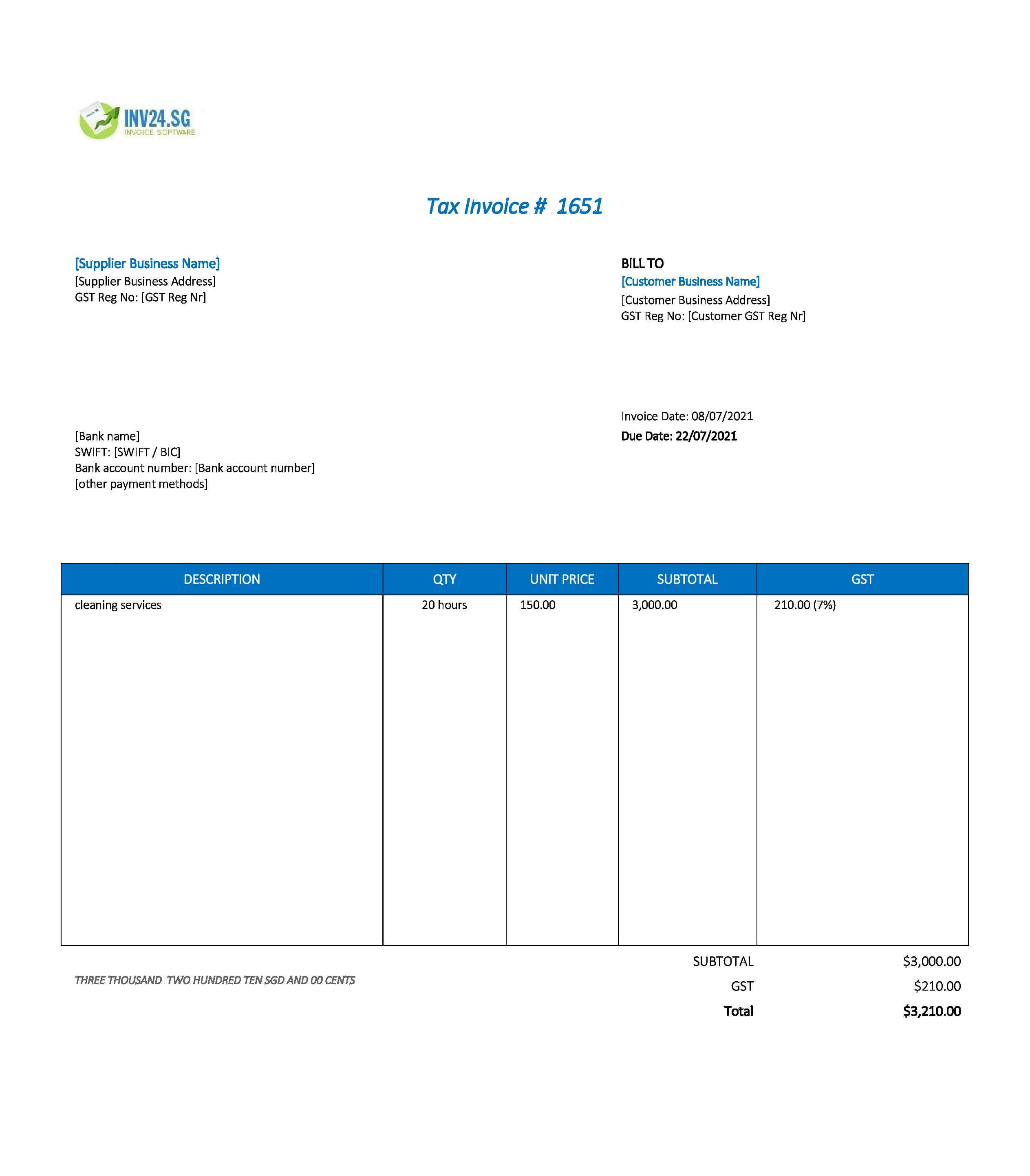 cleaning invoice template singapore