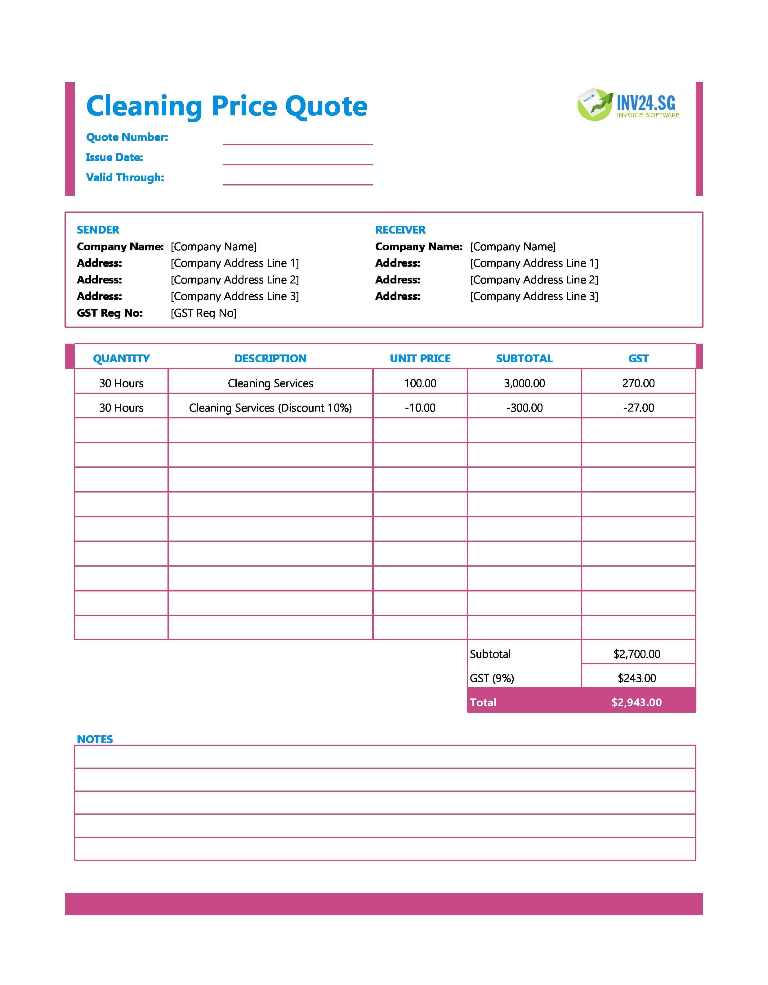 Cleaning Quote Template for Singapore (Excel / Google Sheets) Cleaning Quote Template for Singapore (Excel / Google Sheets)
