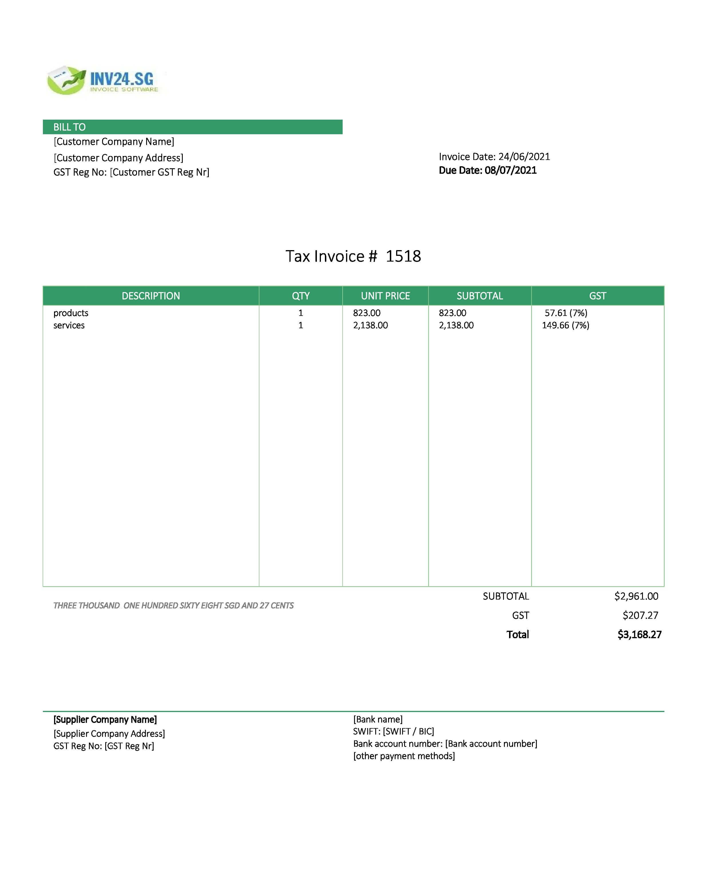 company invoice template singapore