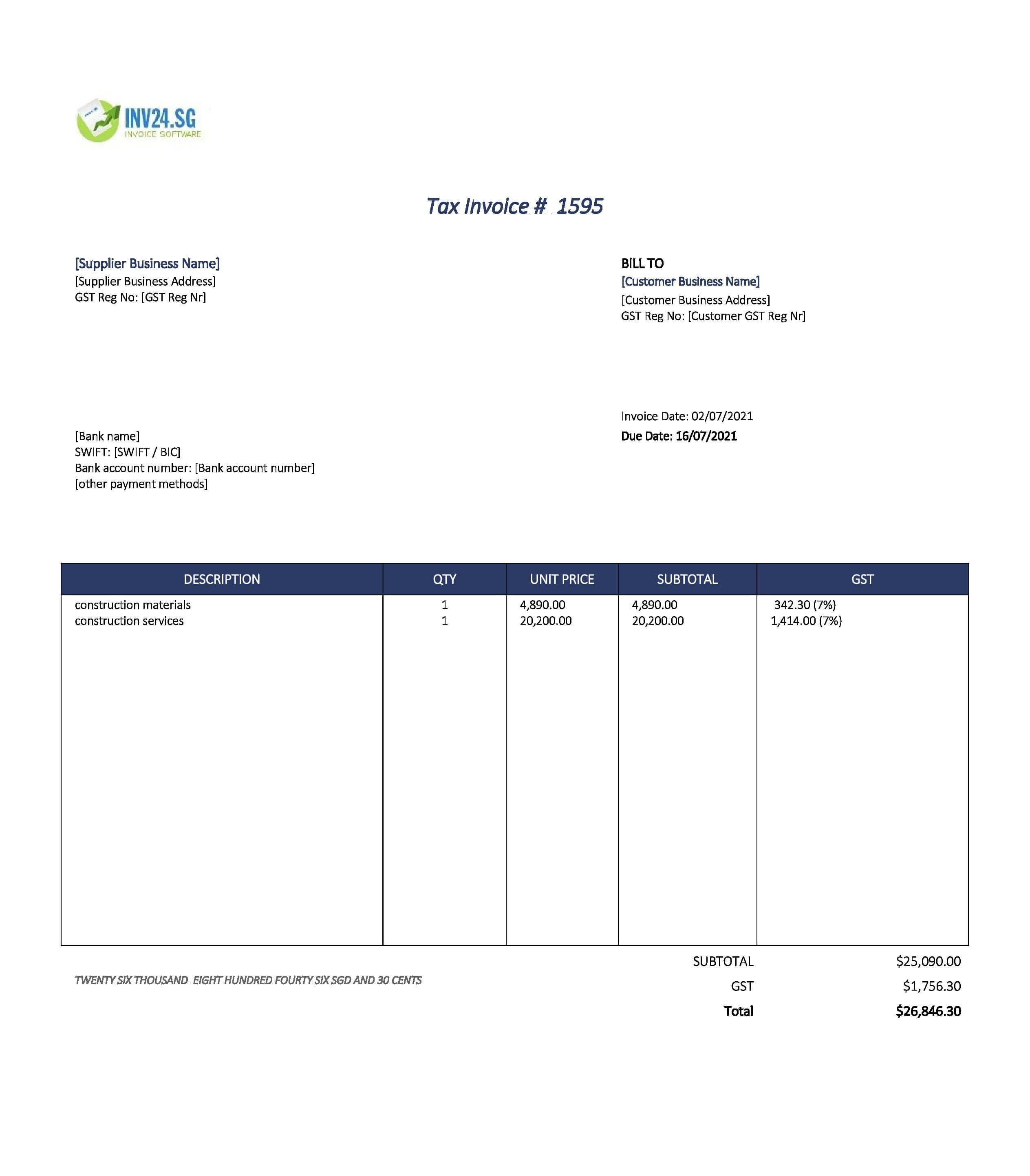 construction invoice template singapore