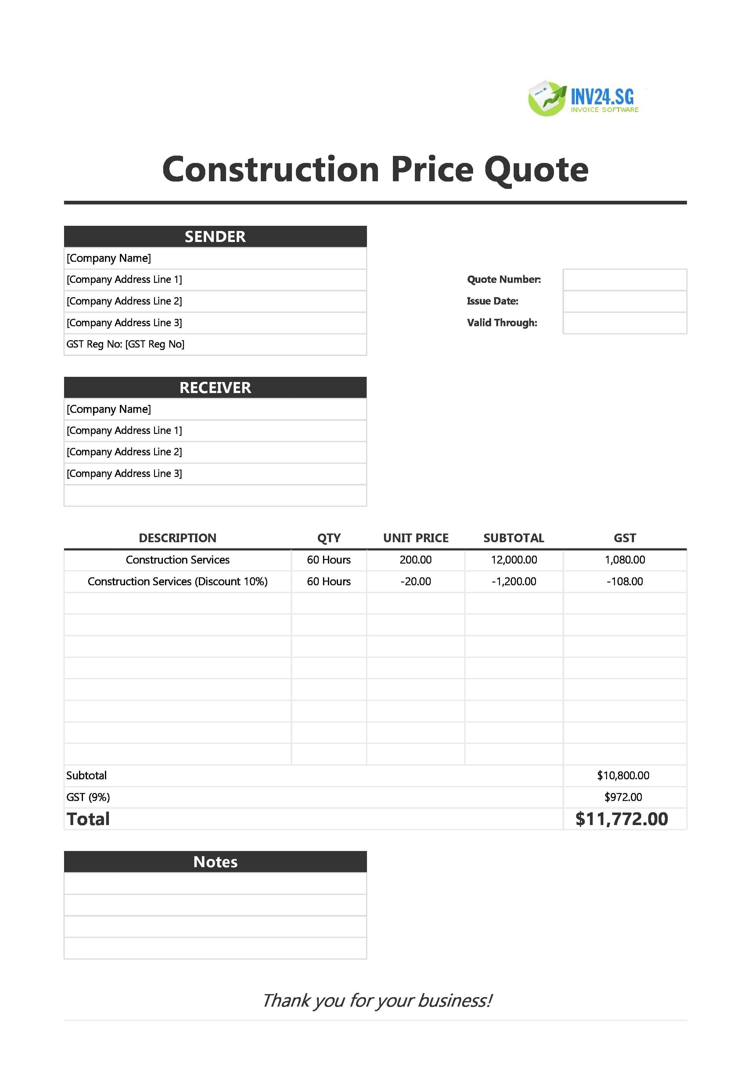 Construction Quotation Template for Singapore (Excel / Google Sheets) Construction Quotation Template for Singapore (Excel / Google Sheets)