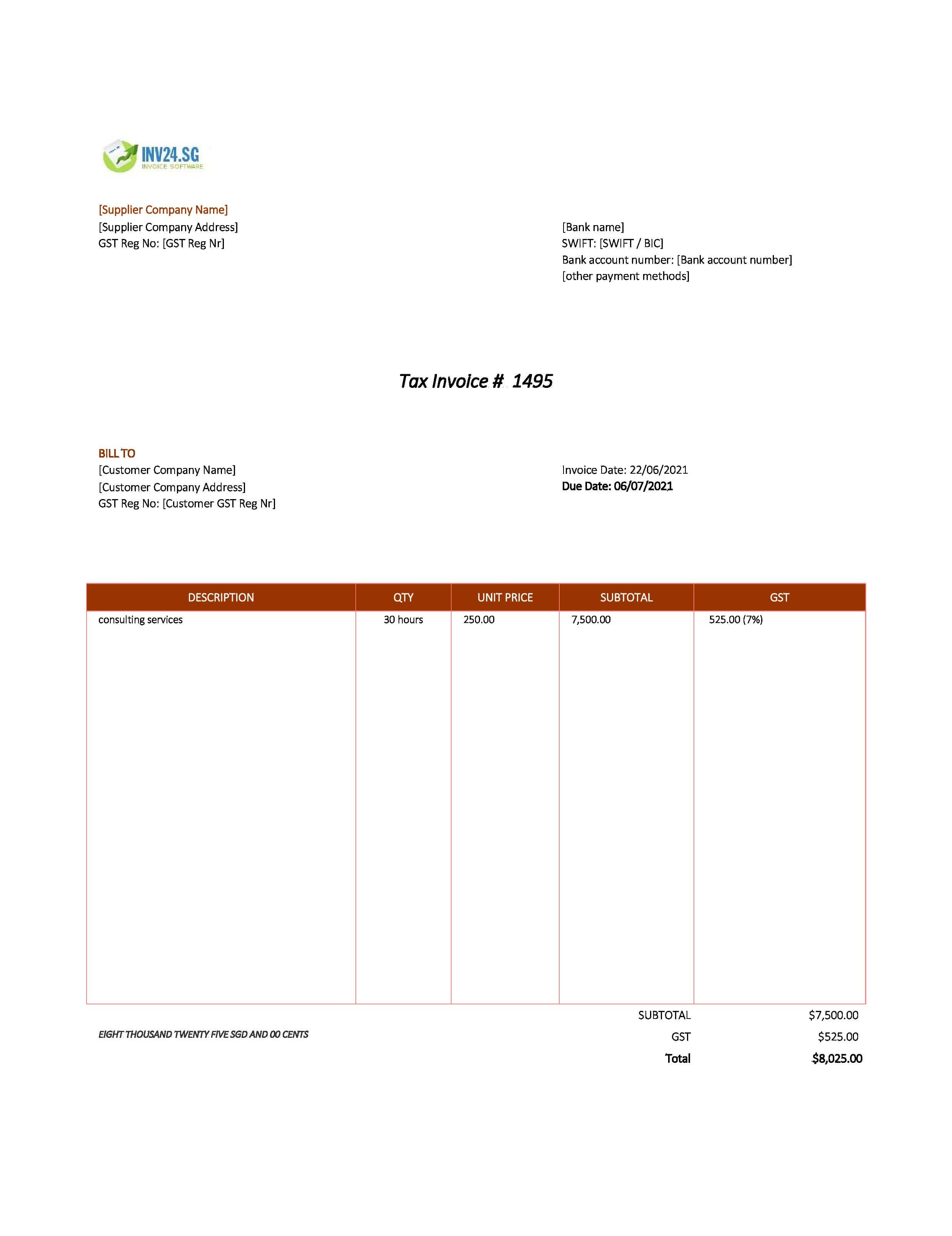 consulting invoice template singapore