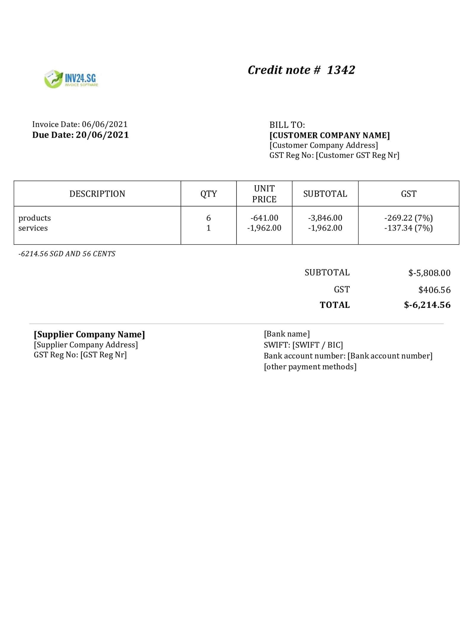 Credit Note For Singapore Definition Sample And Creation Credit Note For Singapore Definition Sample And Creation