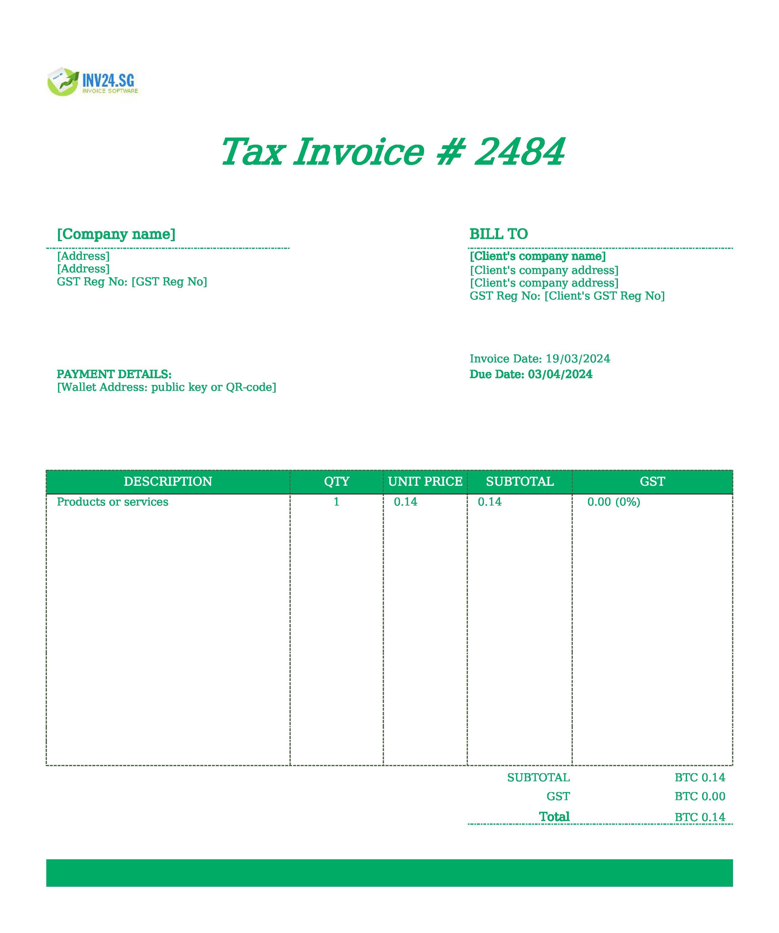 crypto invoice template Singapore