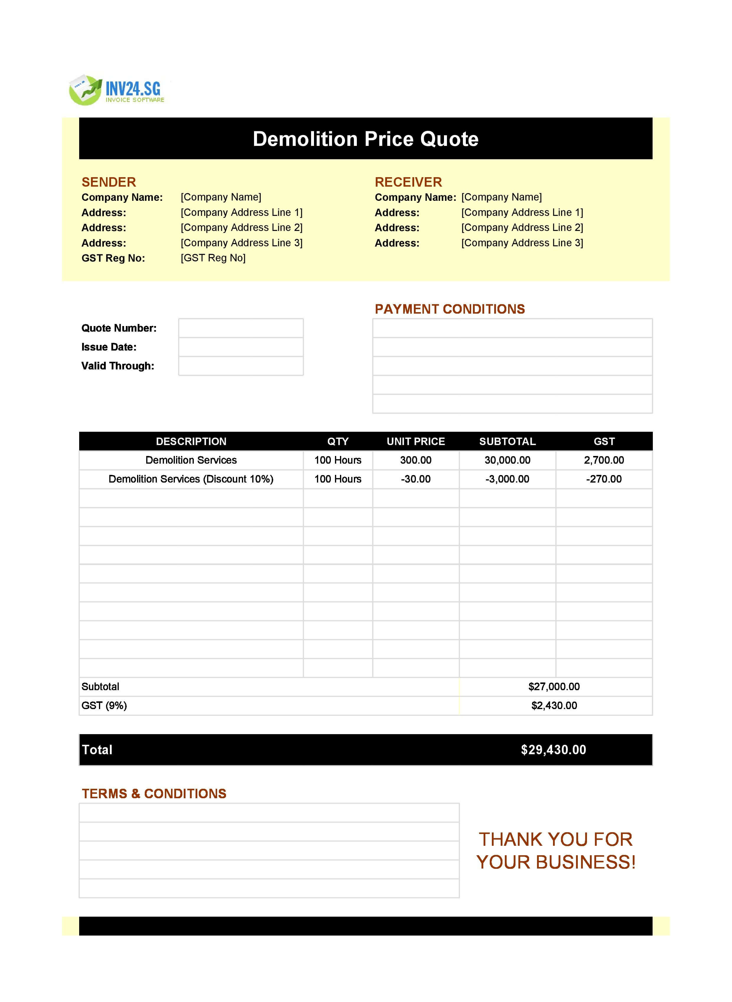 Demolition Quote Template for Singapore (Excel / Google Sheets) Demolition Quote Template for Singapore (Excel / Google Sheets)
