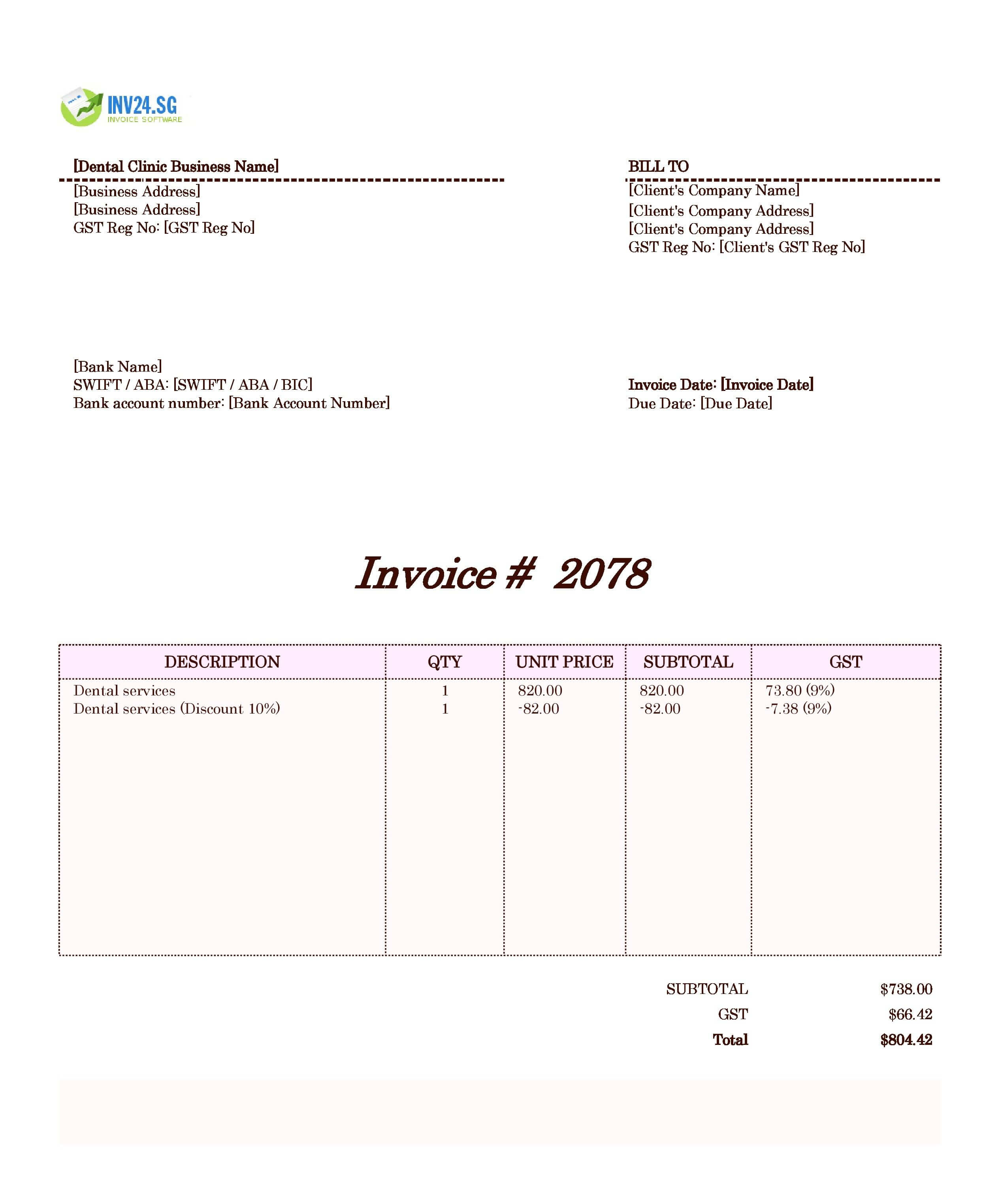 Dental Invoice Template for Singapore (Excel / Google Sheets) Dental Invoice Template for Singapore (Excel / Google Sheets)