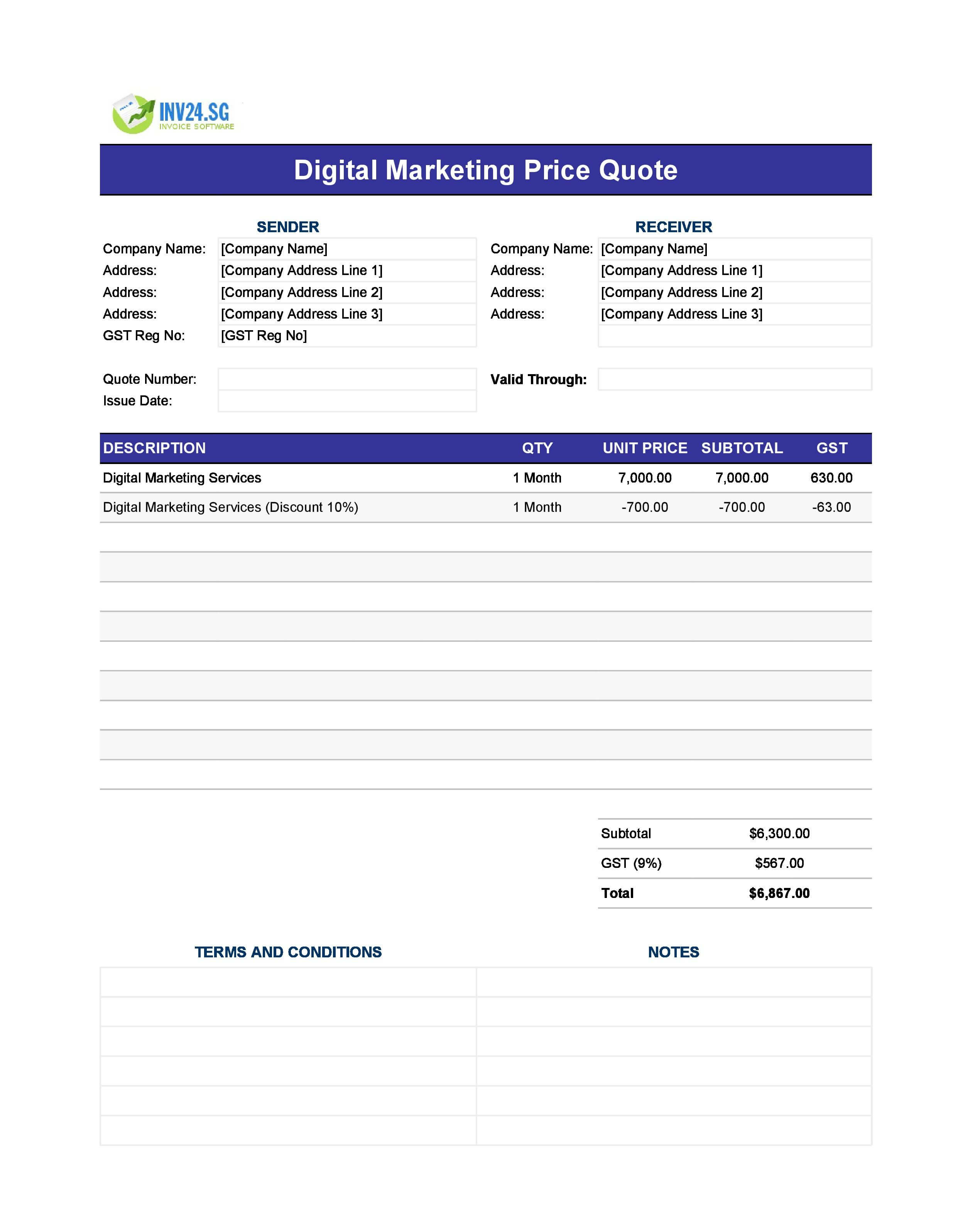 Digital Marketing Quote Template for Singapore (Excel / Google Sheets)