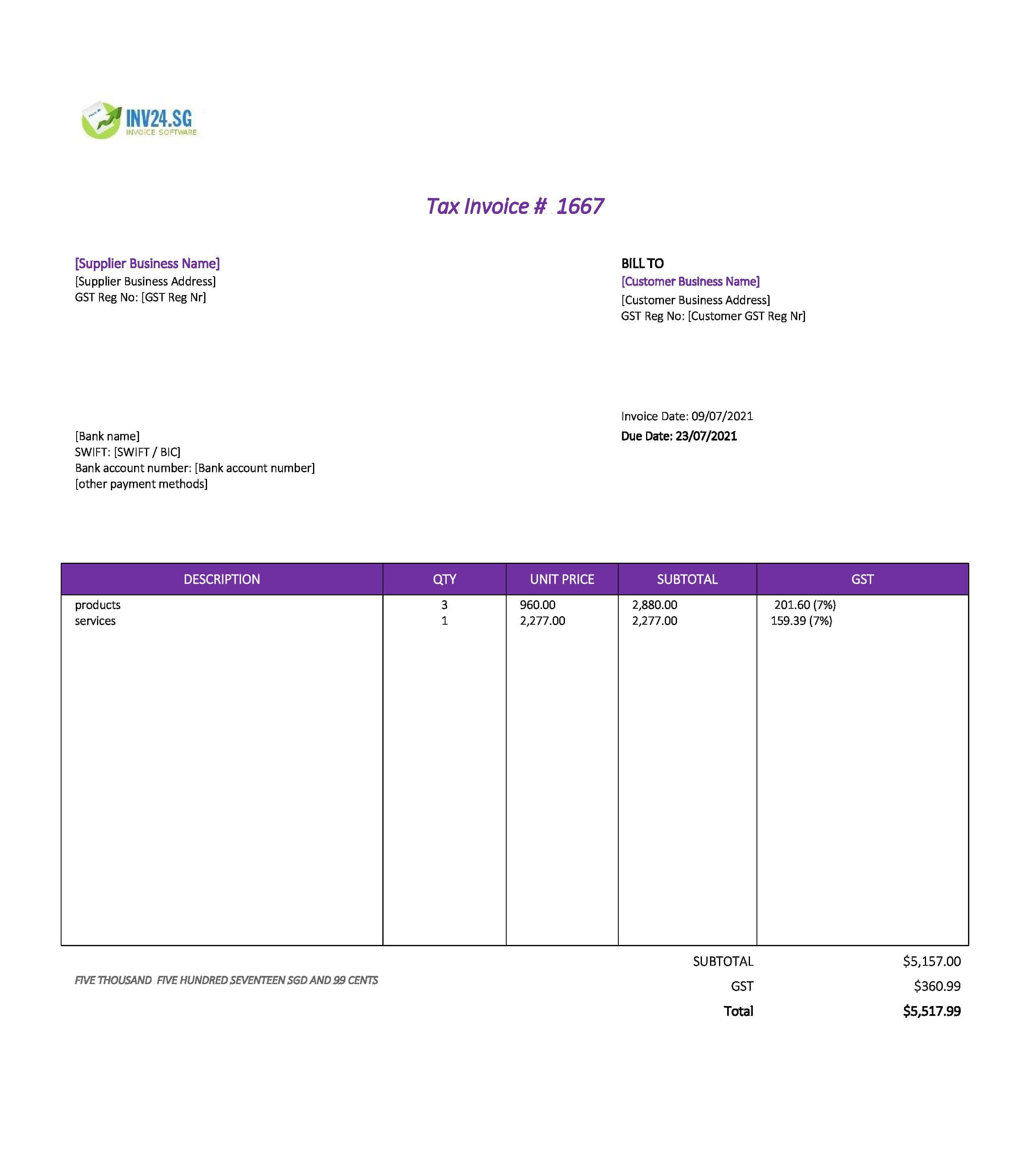 easy invoice template singapore