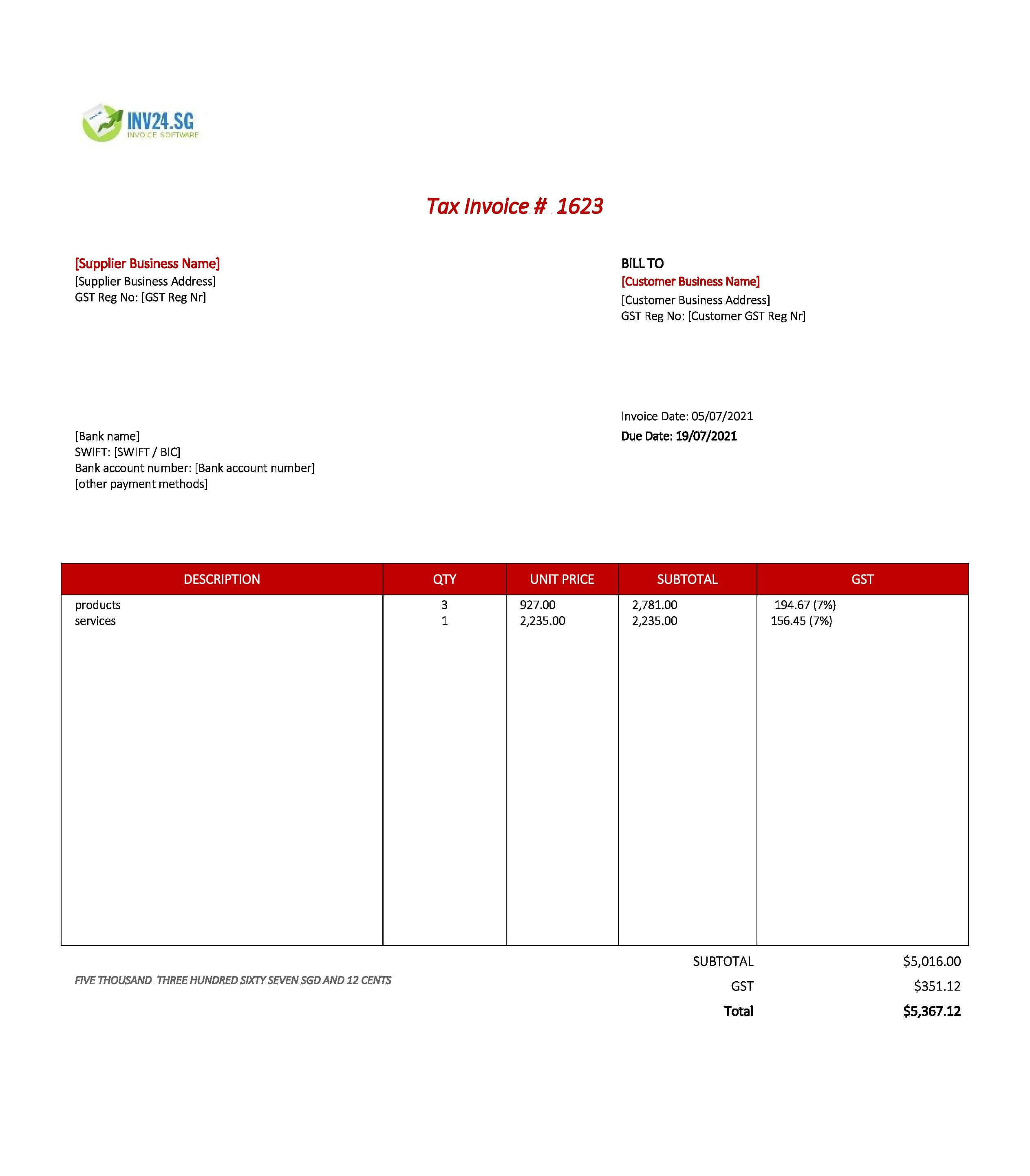 editable invoice template singapore