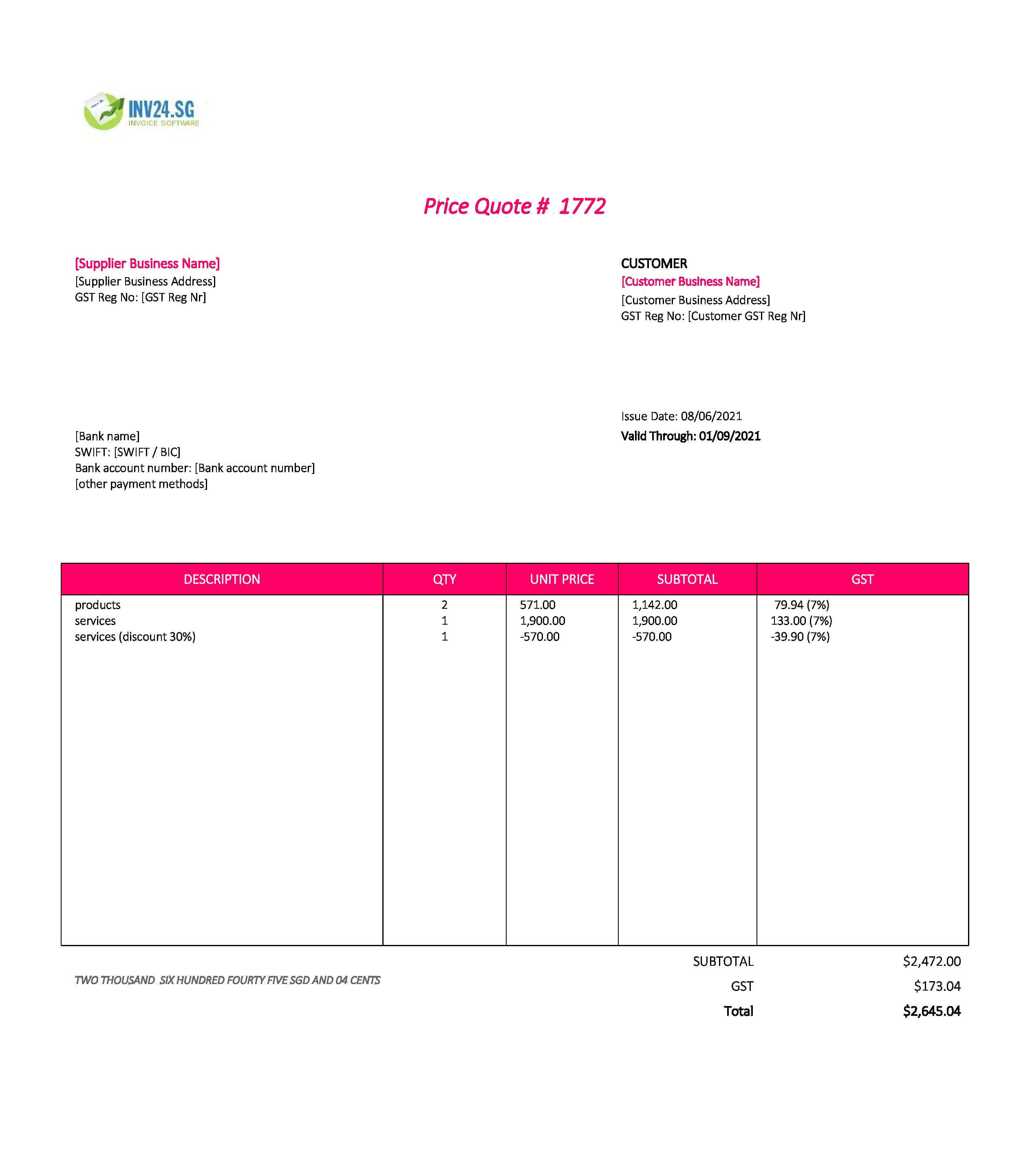 editable quote template singapore