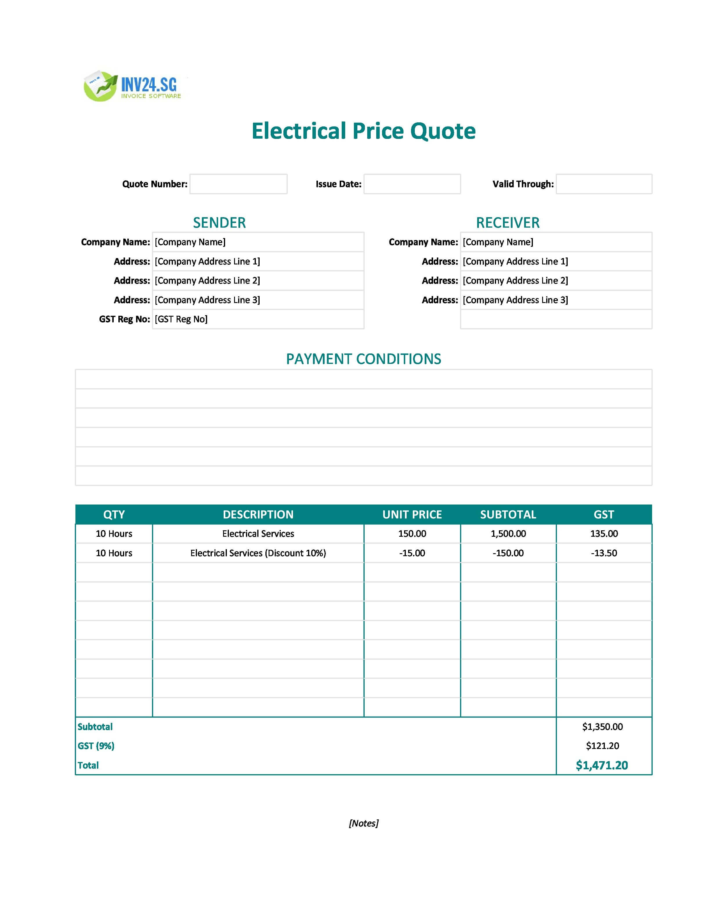 Electrical Quote Template for Singapore (Excel / Google Sheets) Electrical Quote Template for Singapore (Excel / Google Sheets)