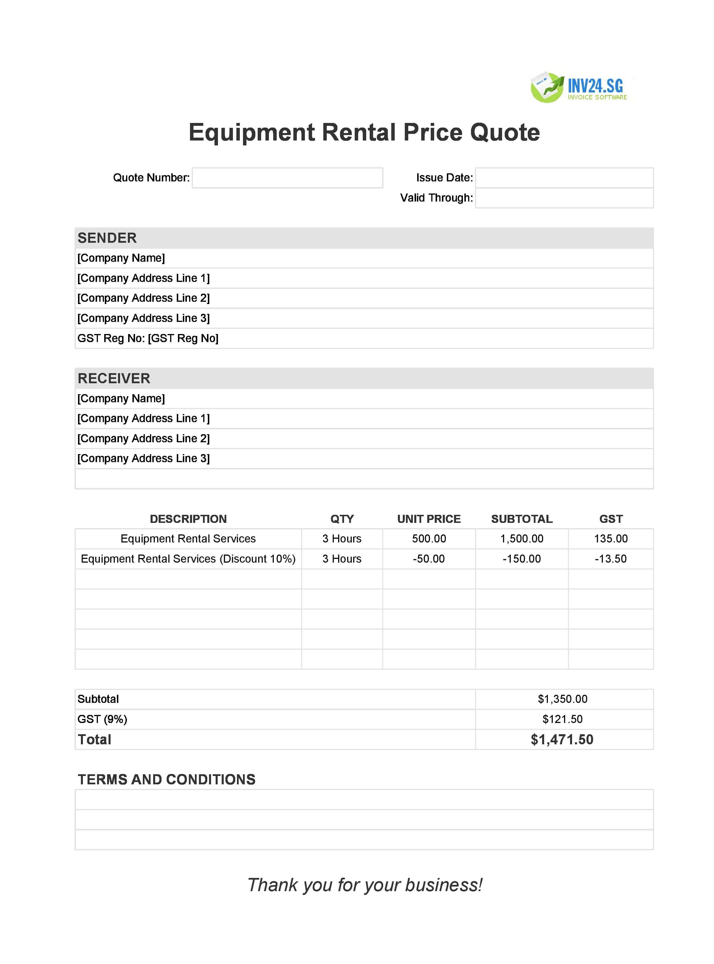 Equipment Rental Quote Template for Singapore (Excel / Google Sheets) Equipment Rental Quote Template for Singapore (Excel / Google Sheets)