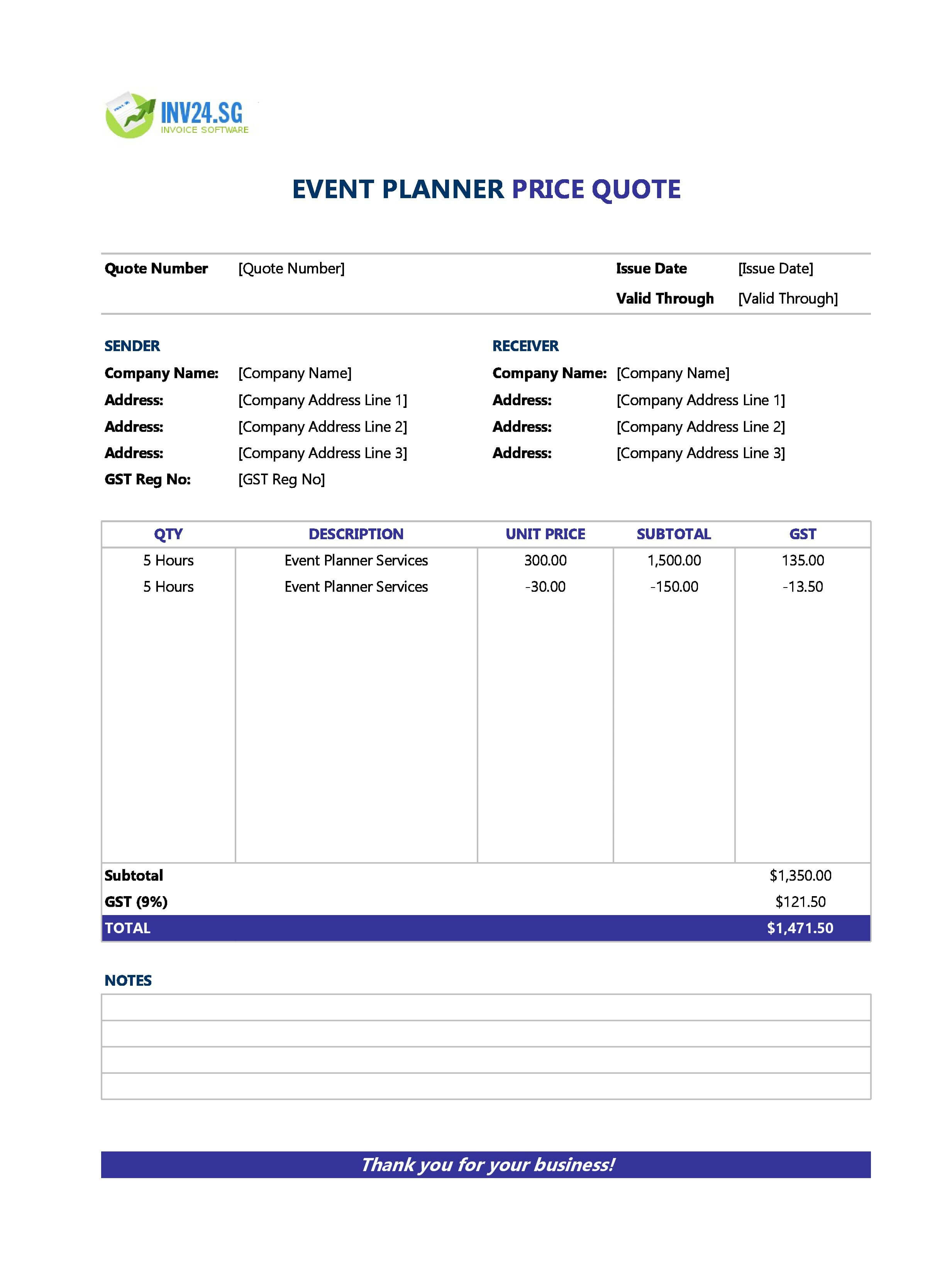 Event Planner Quote Template for Singapore (Excel / Google Sheets) Event Planner Quote Template for Singapore (Excel / Google Sheets)