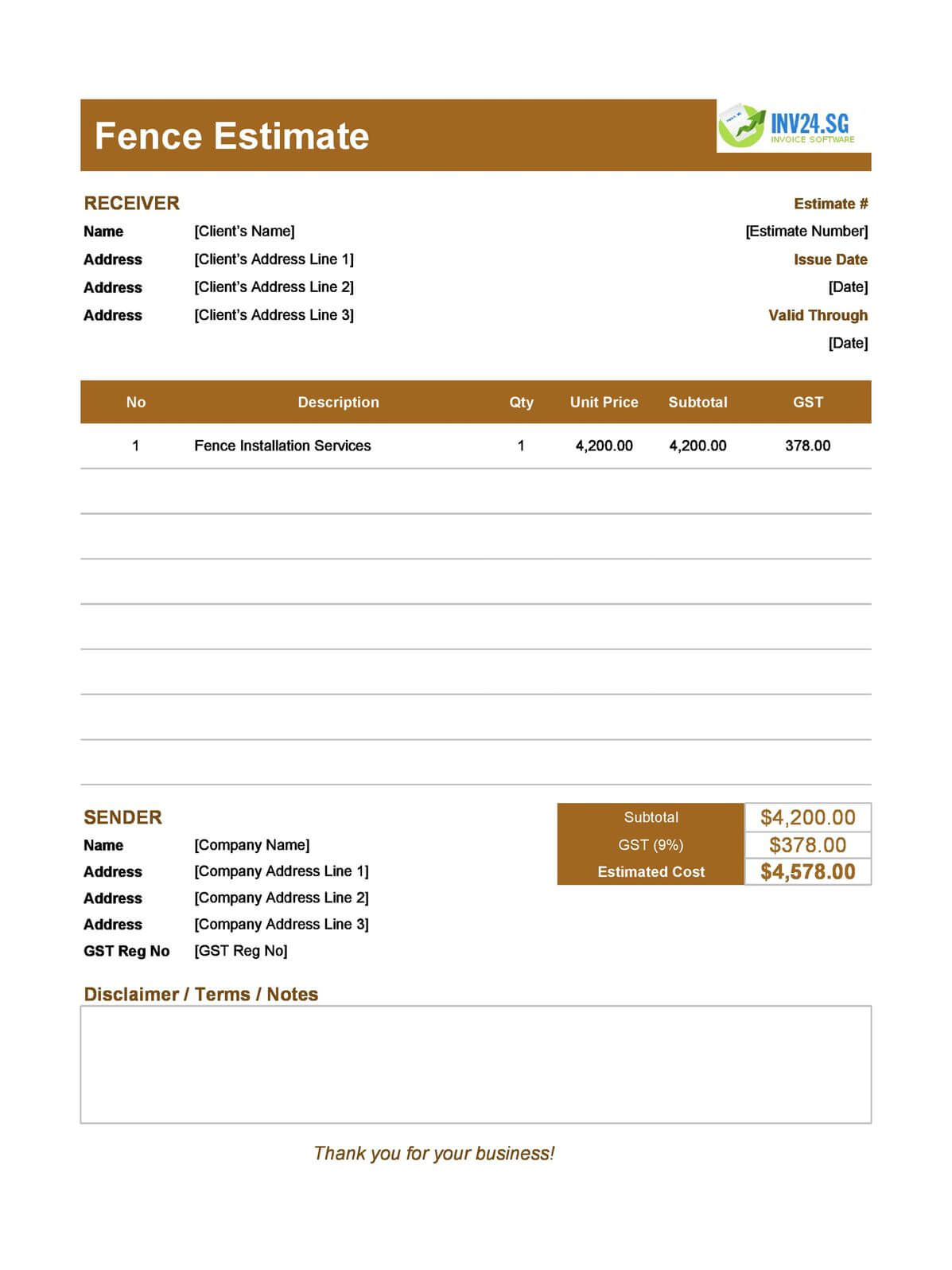 Fence Estimate Template