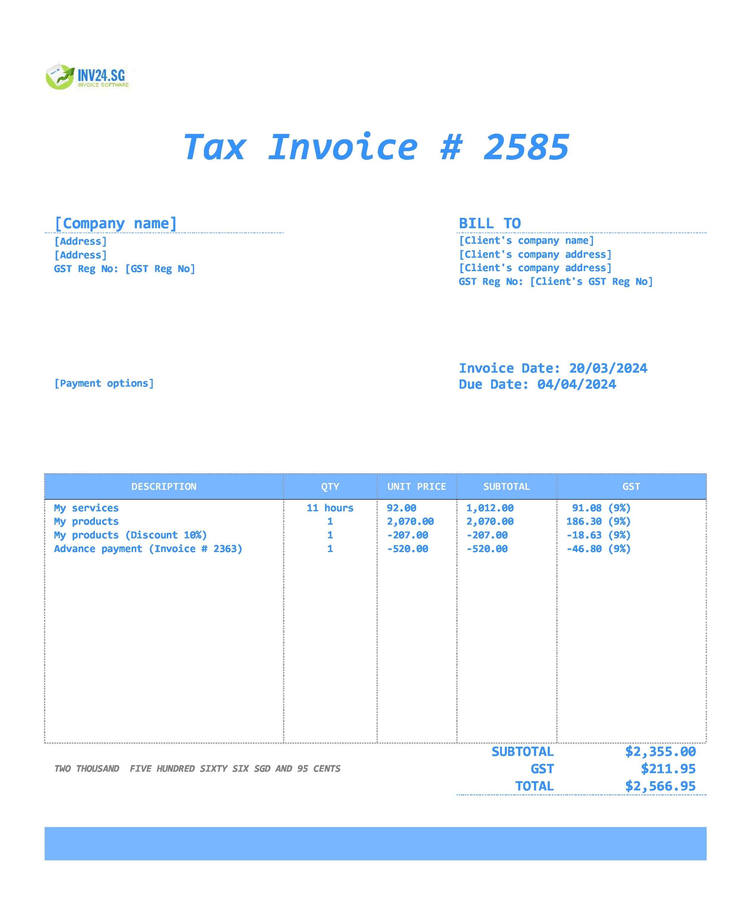 final invoice template Singapore