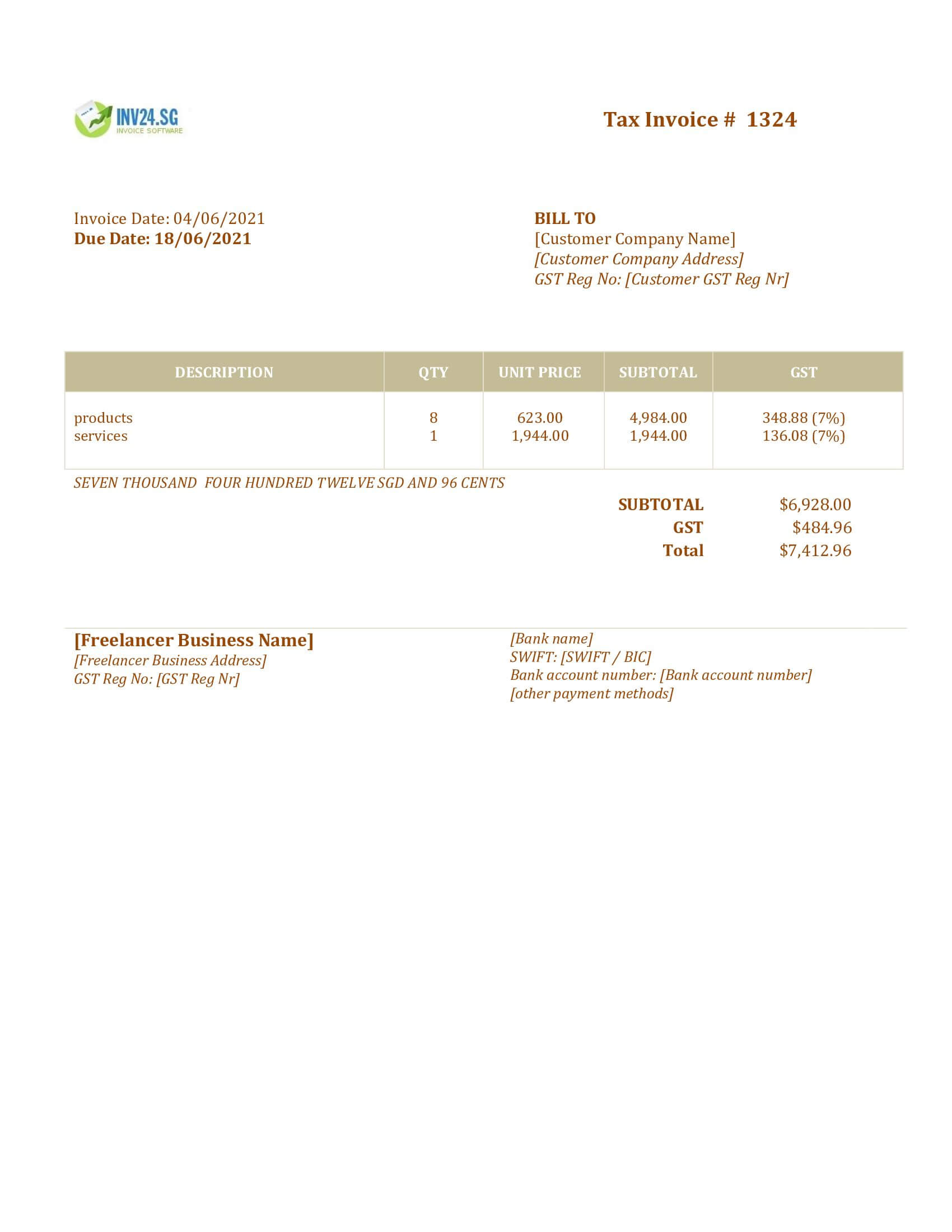 freelance invoice template singapore