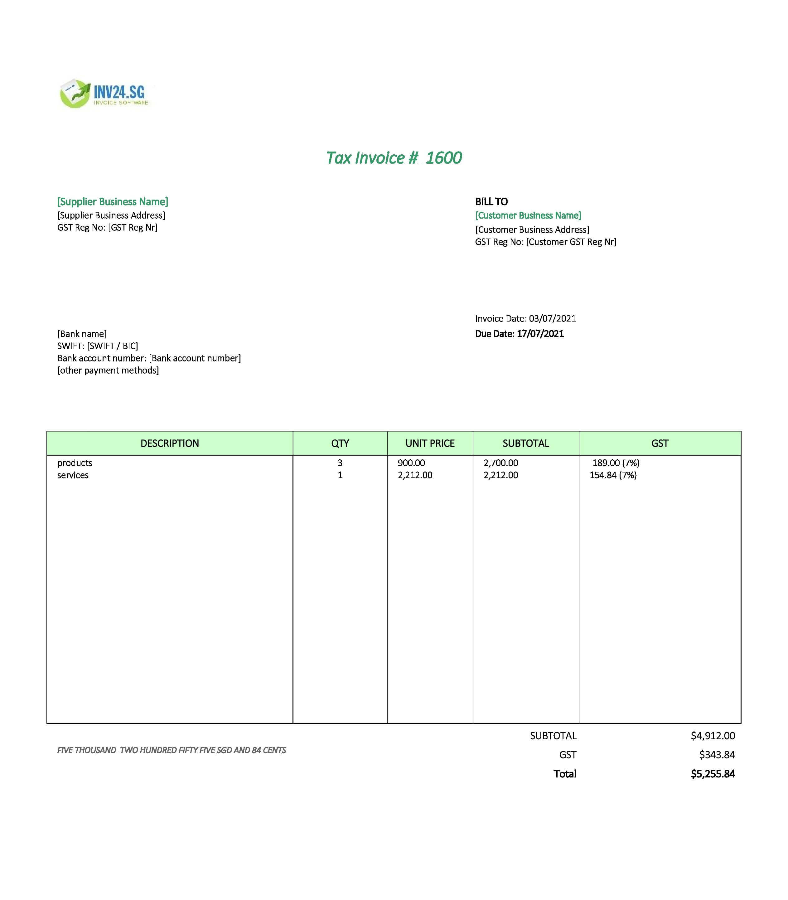 Generic Invoice Template Singapore (Excel) Regarding Singapore Invoice Template