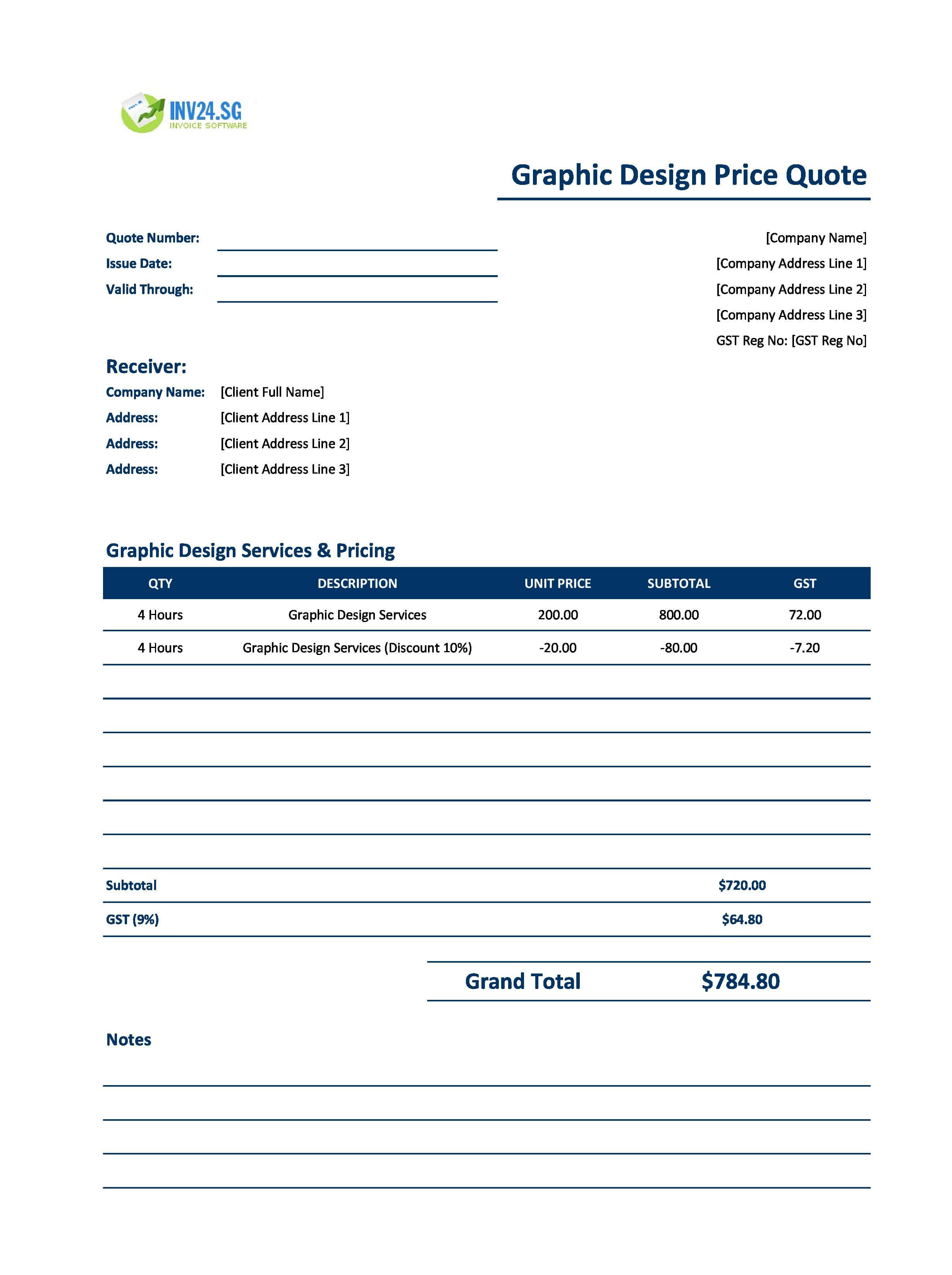 Graphic Design Quote Template for Singapore (Excel / Google Sheets) Graphic Design Quote Template for Singapore (Excel / Google Sheets)