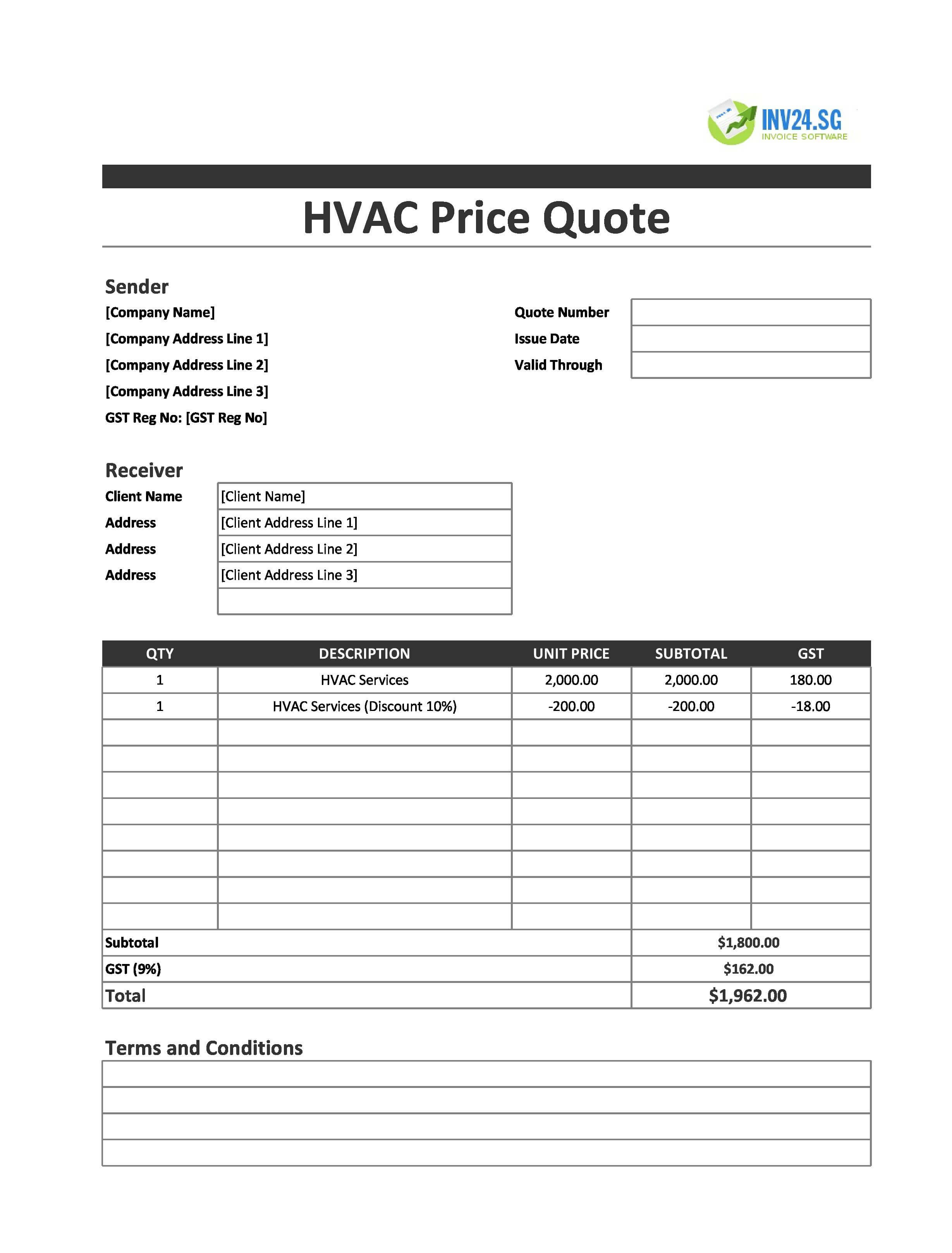 HVAC Quote Template for Singapore (Excel / Google Sheets)
