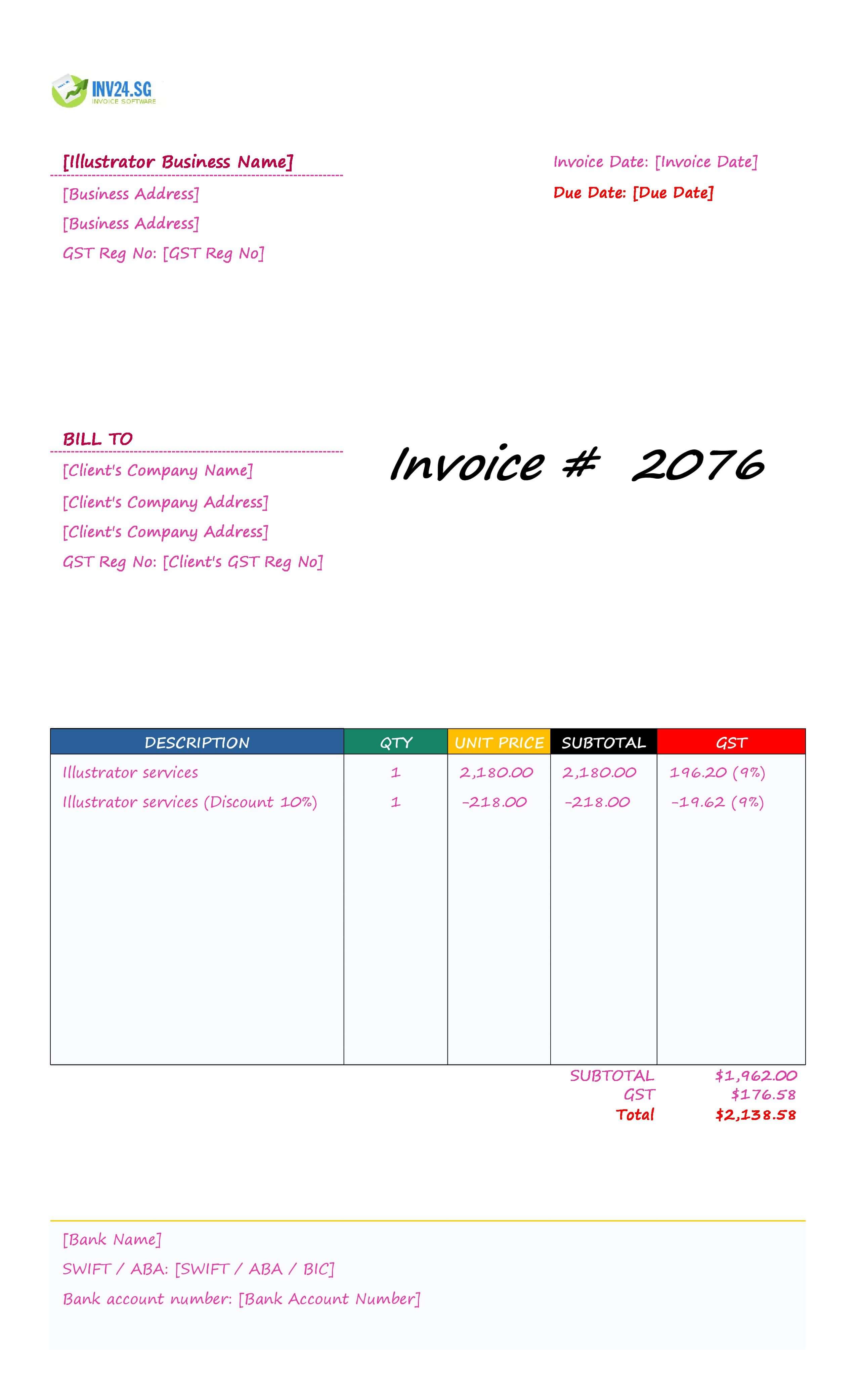Illustrator Invoice Template for Singapore (Excel / Google Sheets) Illustrator Invoice Template for Singapore (Excel / Google Sheets)