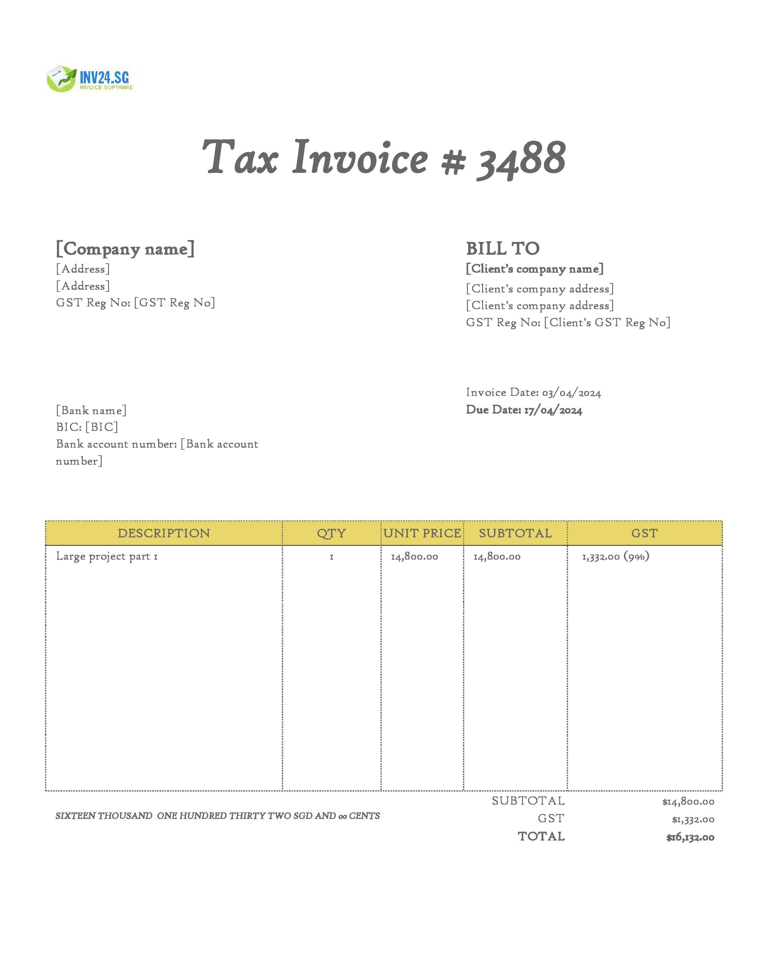 interim invoice template Singapore