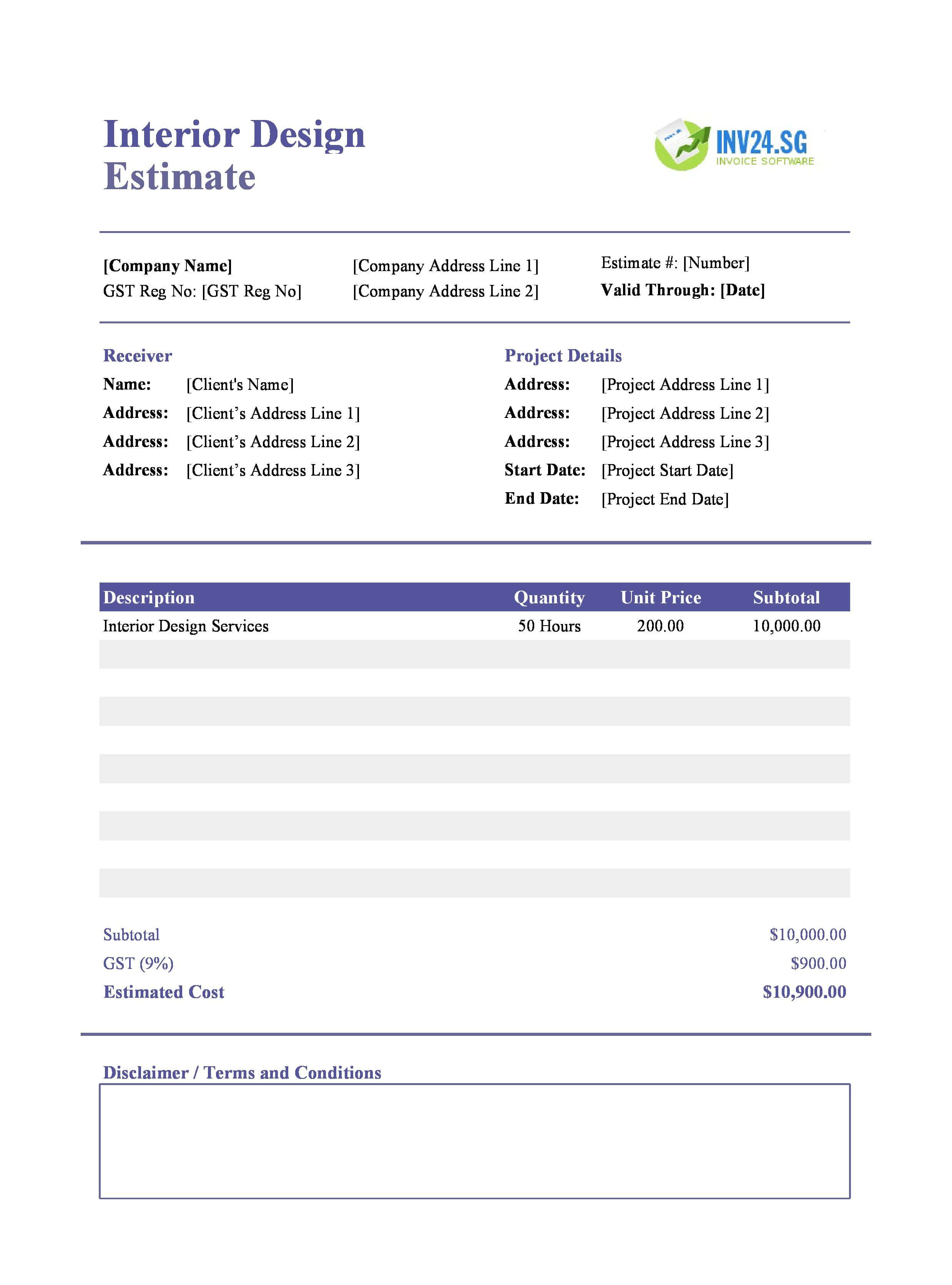 Interior Design Estimate Template for Singapore (Excel / Google Sheets) Interior Design Estimate Template for Singapore (Excel / Google Sheets)