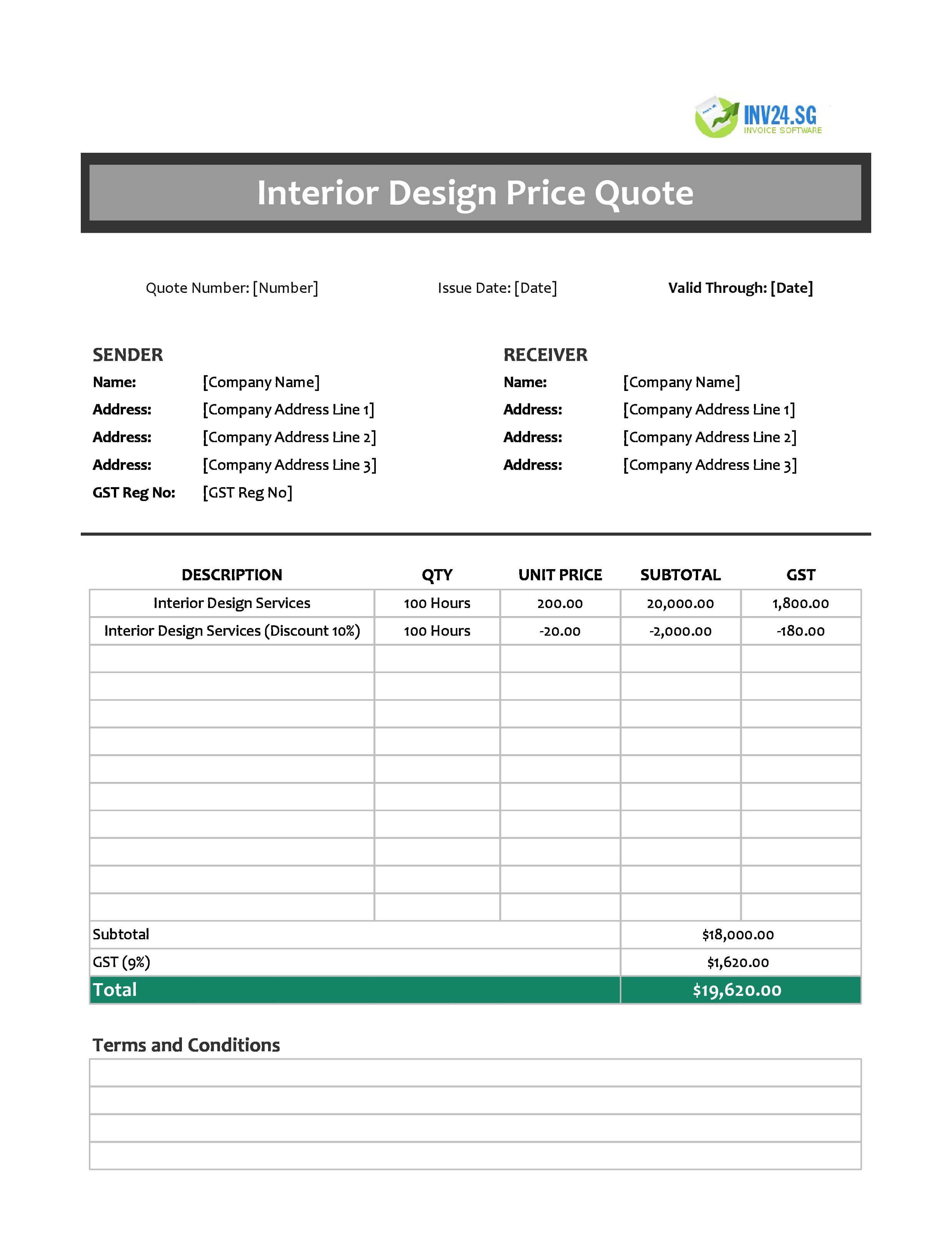 Interior Design Quote Template for Singapore (Excel / Google Sheets)