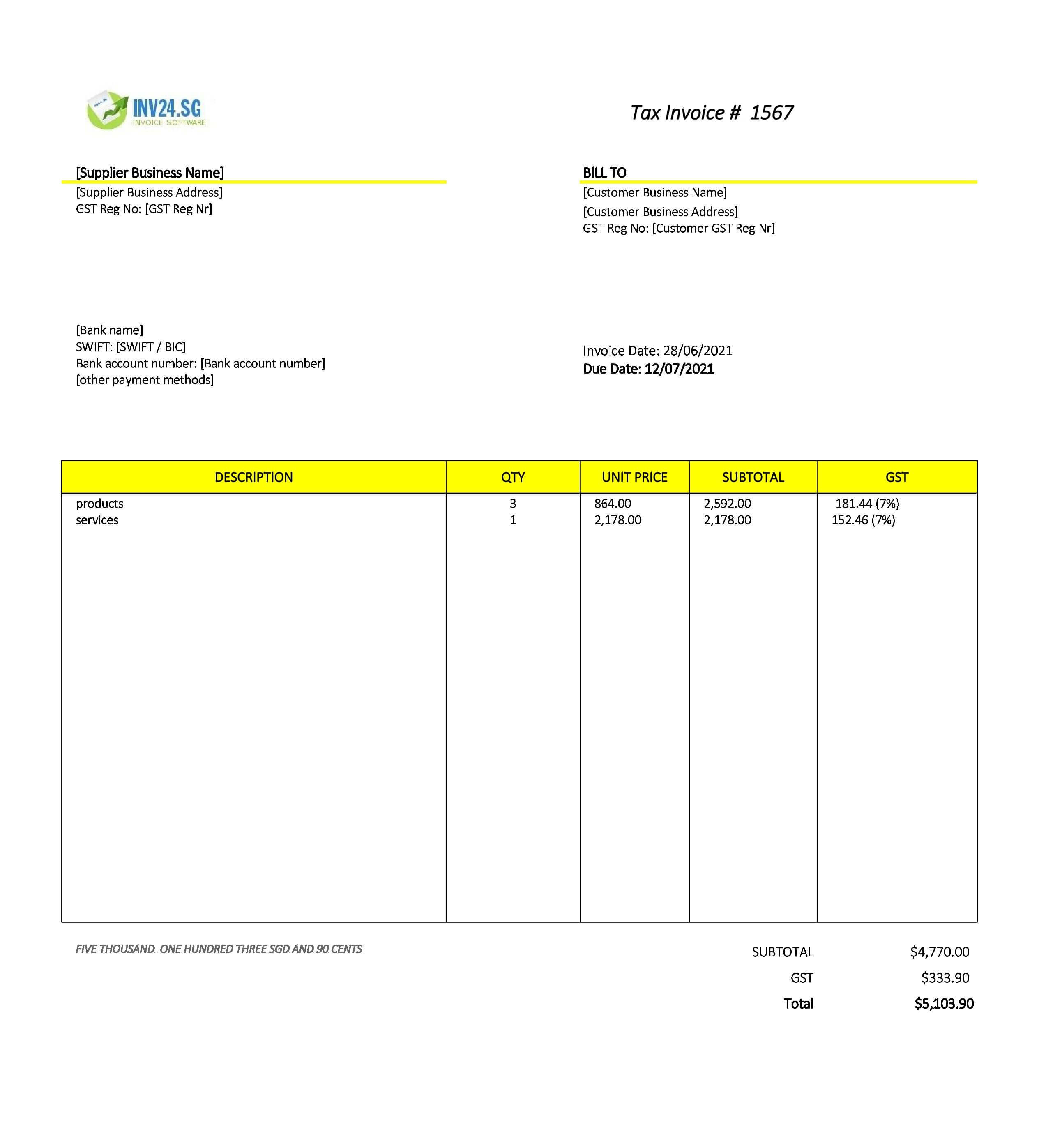 invoice layout singapore