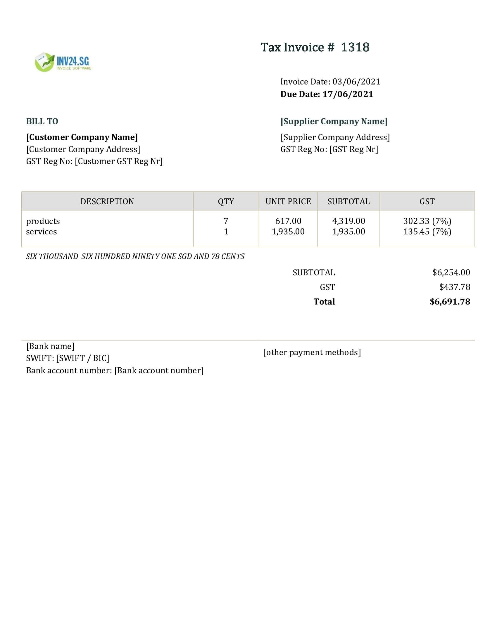 invoice template doc singapore