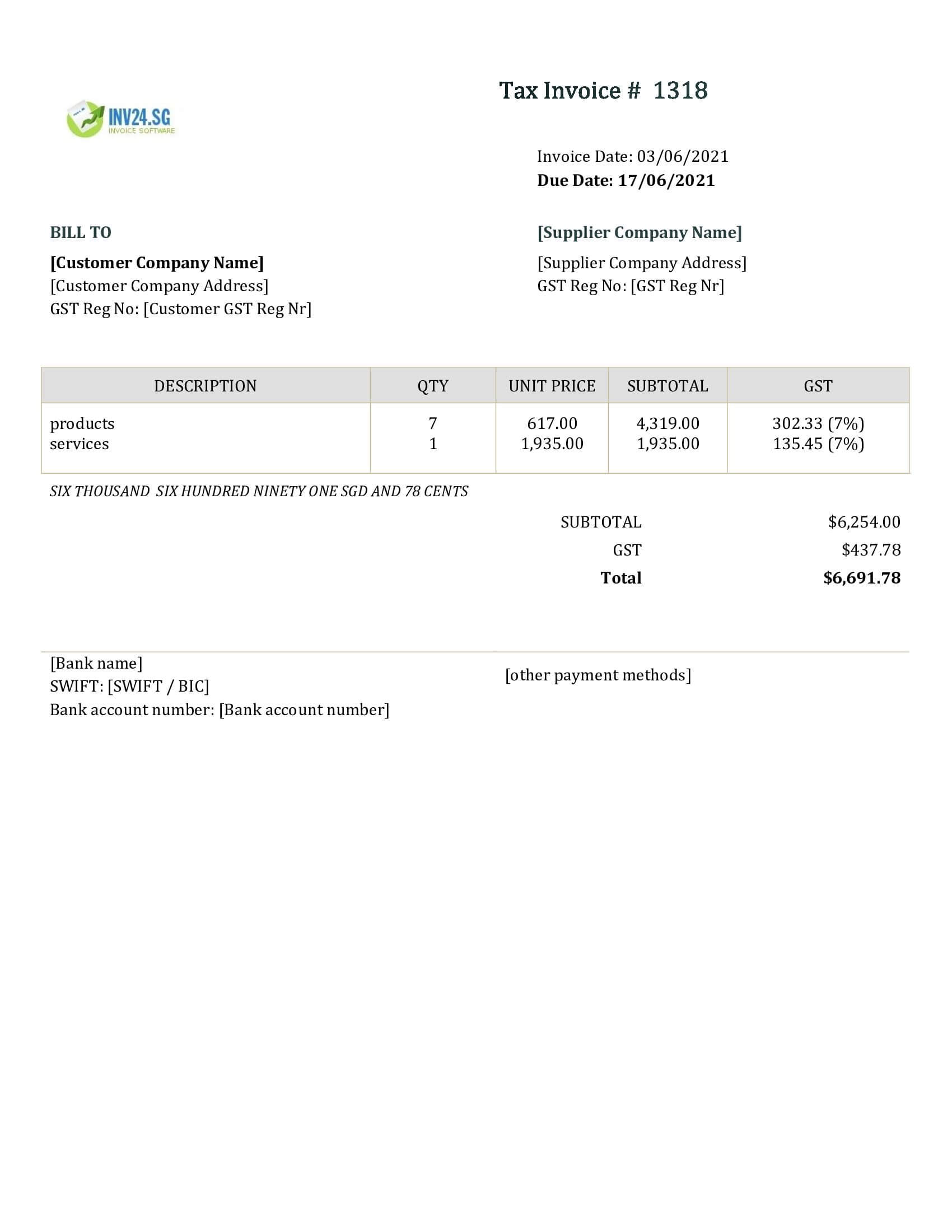 Word invoice example Singapore