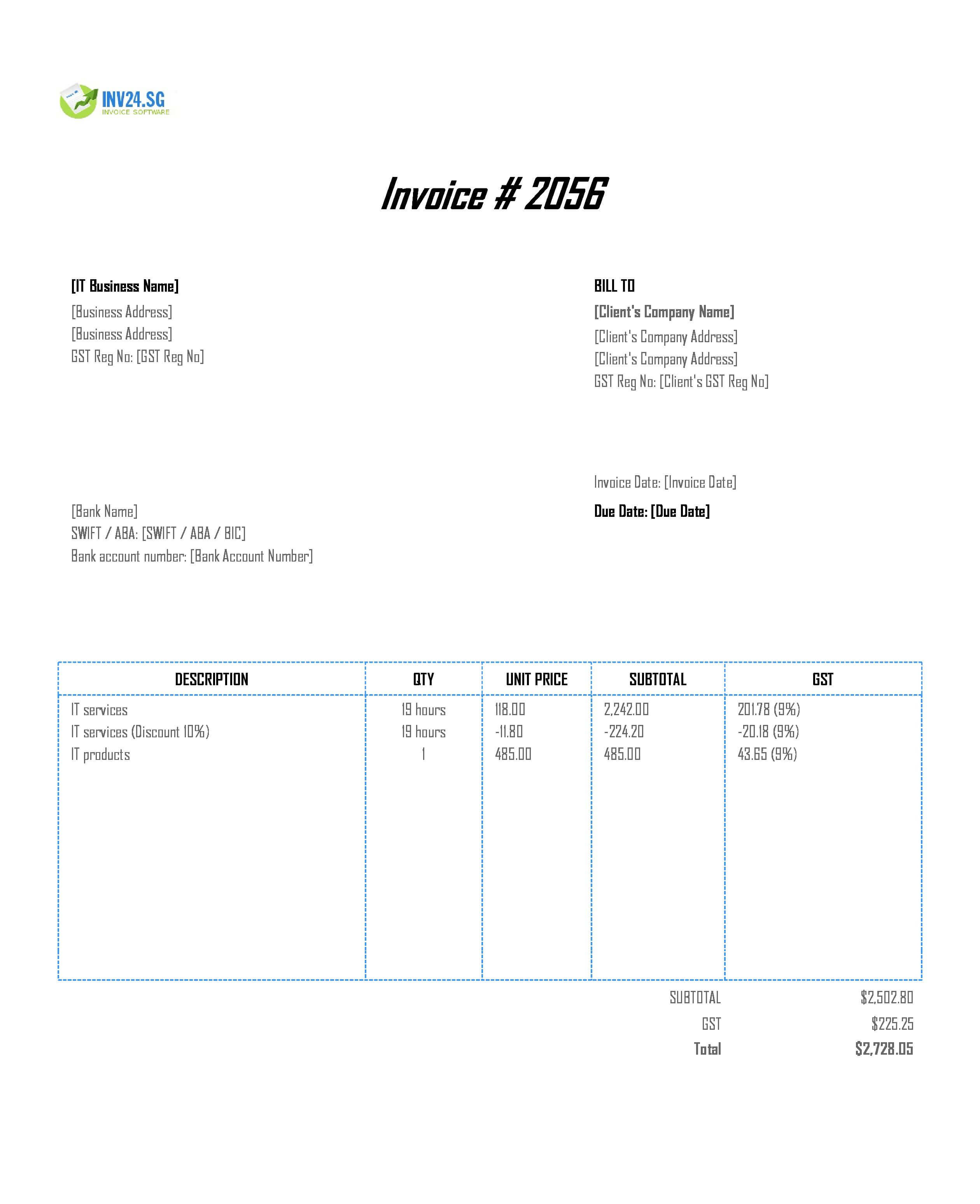 IT Invoice Template for Singapore (Excel / Google Sheets) IT Invoice Template for Singapore (Excel / Google Sheets)