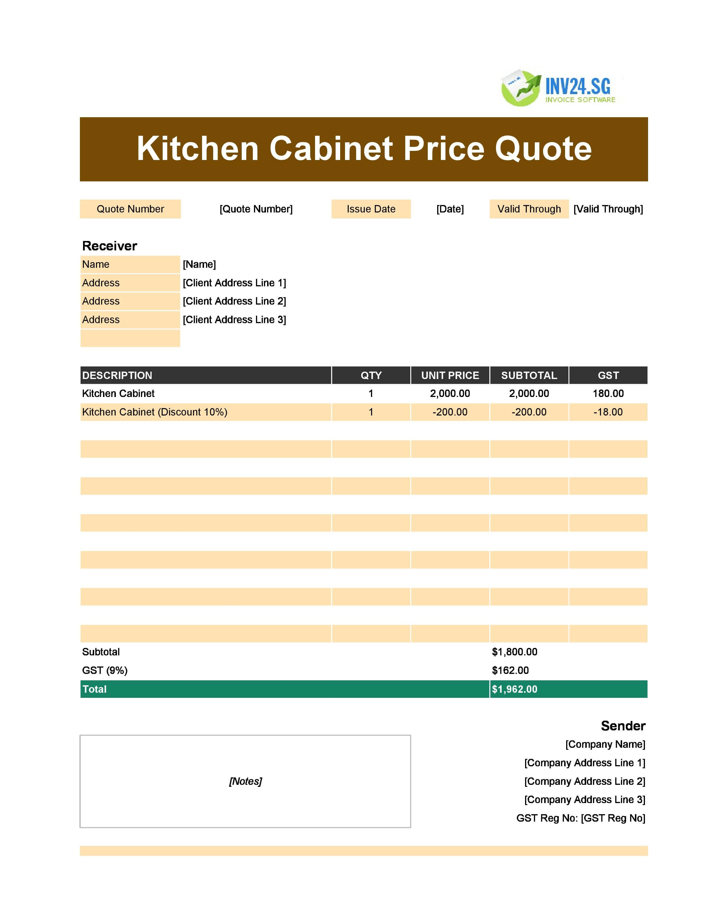 Kitchen Cabinet Quote Template for Singapore (Excel / Google Sheets) Kitchen Cabinet Quote Template for Singapore (Excel / Google Sheets)
